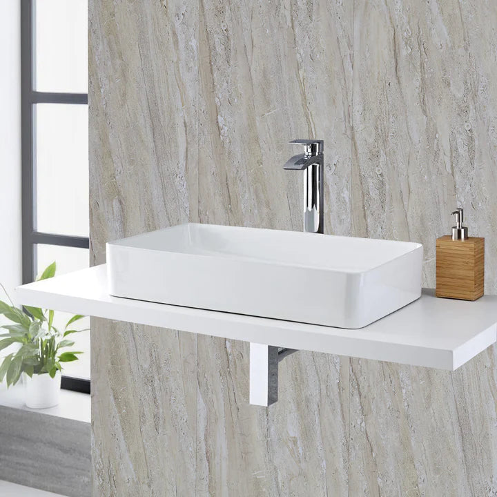 Beige Natural Sandstone 10mm Bathroom Cladding PVC Shower Panels