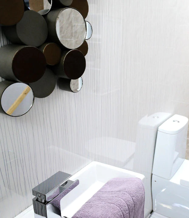 White Stripes 10mm Bathroom Cladding Shower Wall Panels