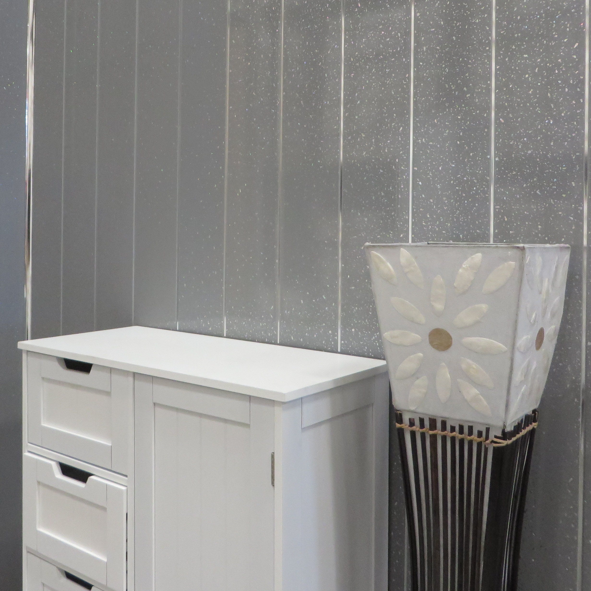 Sample of Grey Sparkle & Chrome 5mm Bathroom Wall Panels PVC Cladding