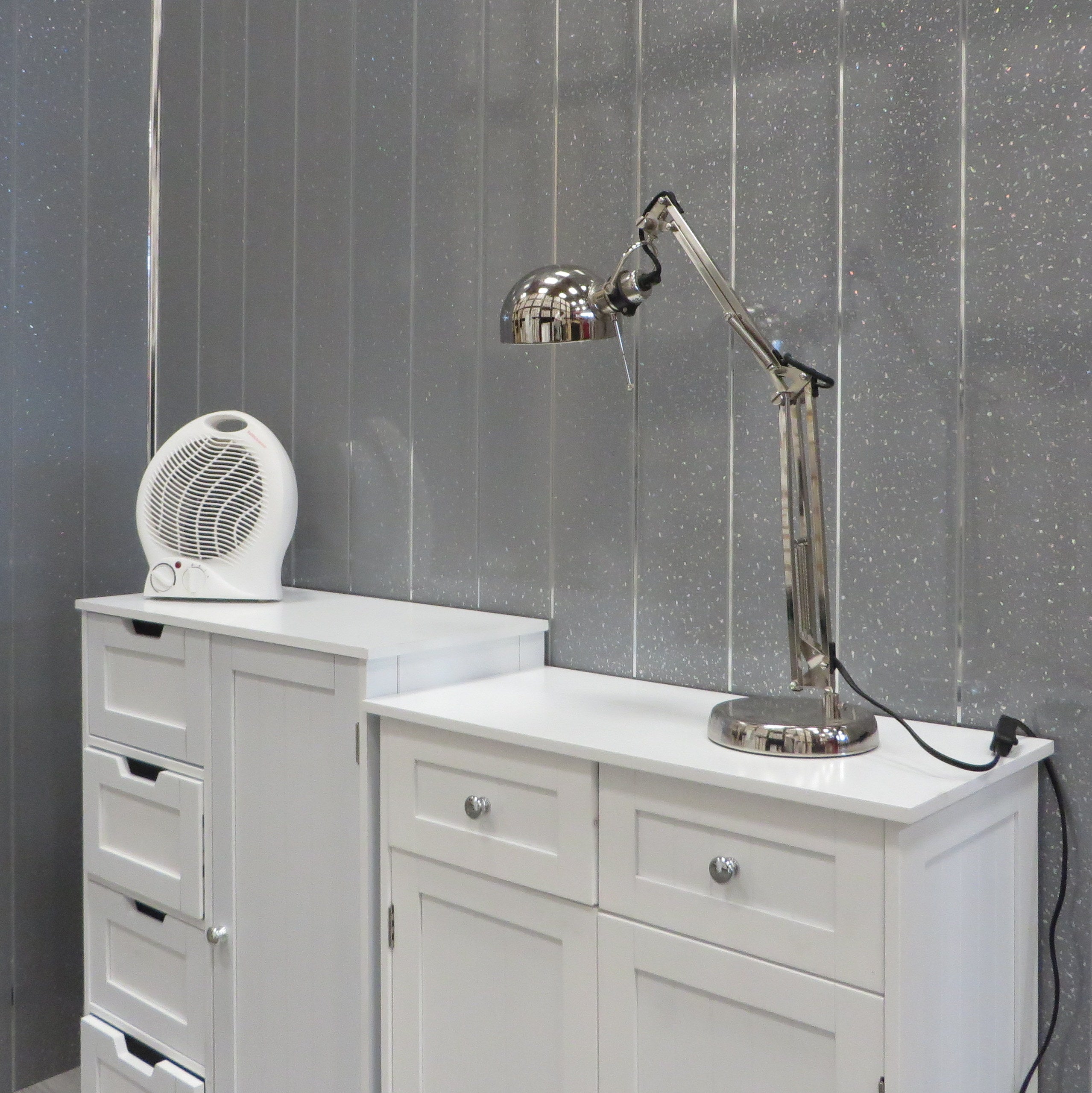 Sample of Grey Sparkle & Chrome 5mm Bathroom Wall Panels PVC Cladding
