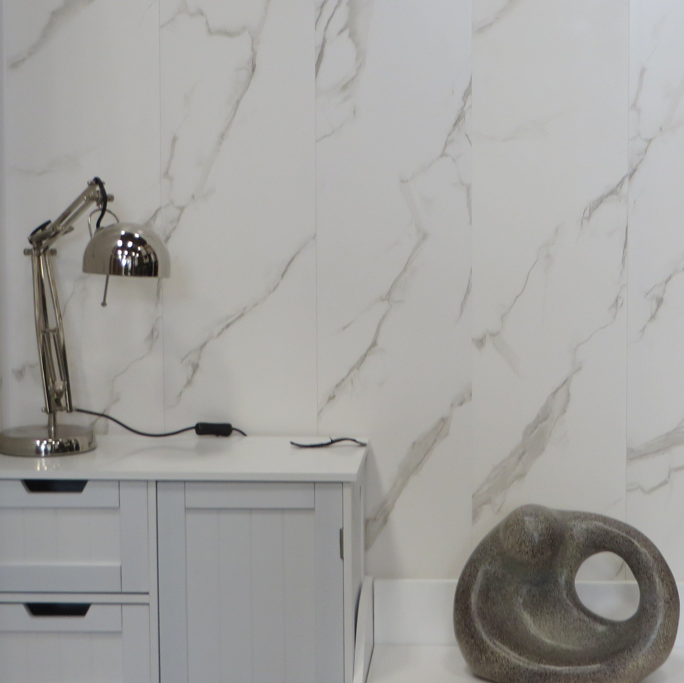 White Marble 5mm Bathroom Wall Panels Ceiling Cladding