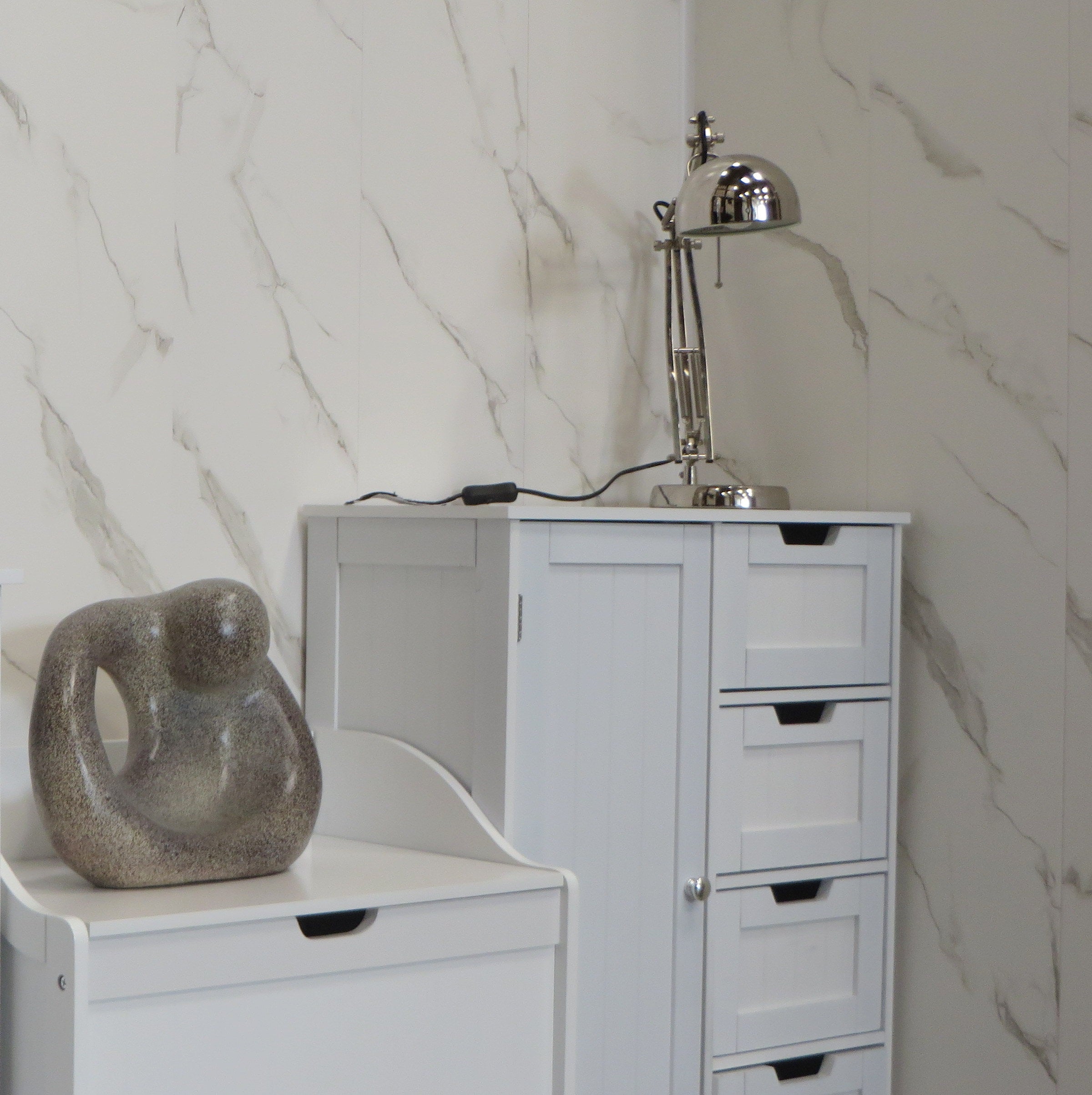 White Marble 5mm Bathroom Wall Panels Ceiling Cladding