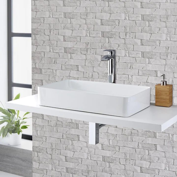 Sample of Polished White Grey Brick 10mm Bathroom Cladding PVC Shower Panels