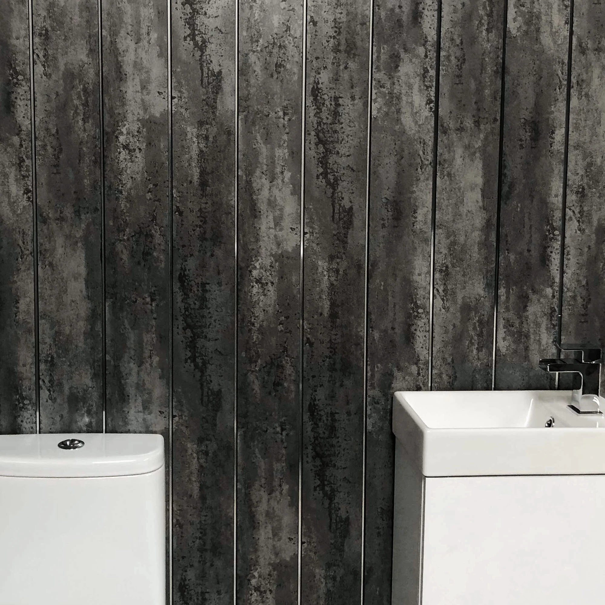 Sample of Anthracite Mist & Chrome 5mm Bathroom Cladding PVC Wall Panels