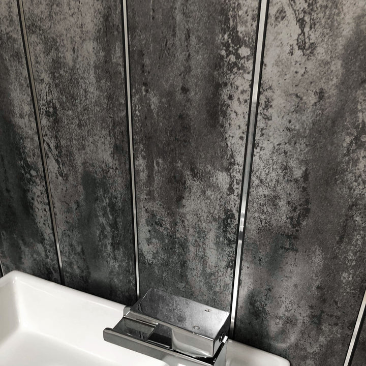 Sample of Anthracite Mist & Chrome 5mm Bathroom Cladding PVC Wall Panels