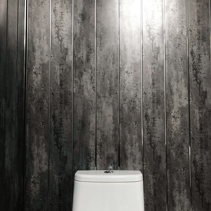 Sample of Anthracite Mist & Chrome 5mm Bathroom Cladding PVC Wall Panels
