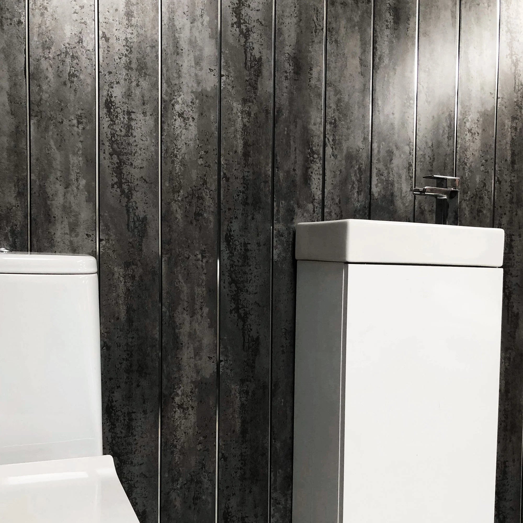 Sample of Anthracite Mist & Chrome 5mm Bathroom Cladding PVC Wall Panels