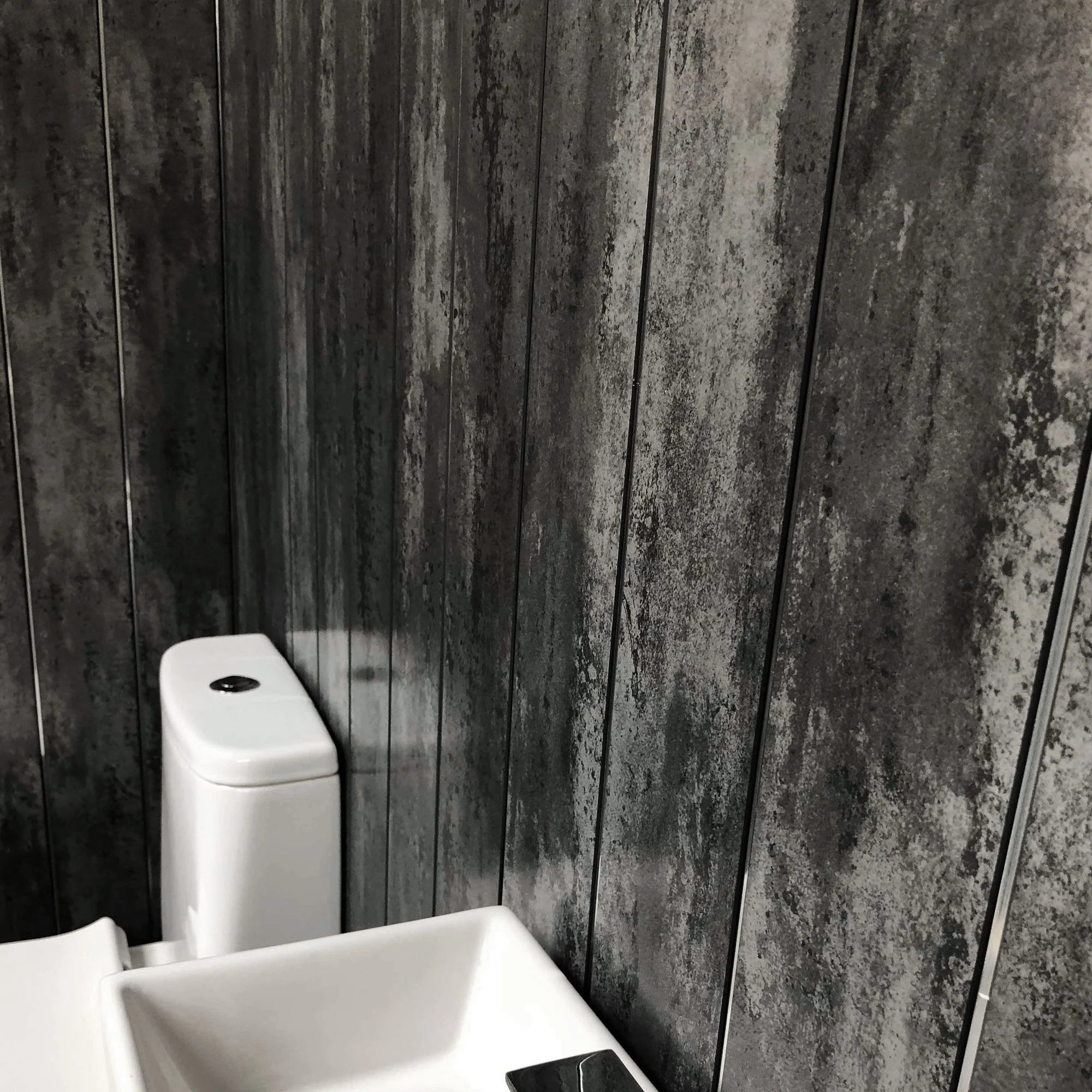 Sample of Anthracite Mist & Chrome 5mm Bathroom Cladding PVC Wall Panels