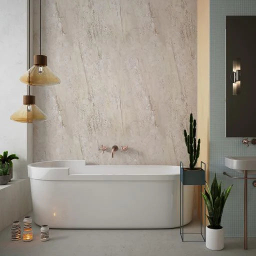 Beige Natural Sandstone 10mm Bathroom Cladding PVC Shower Panels