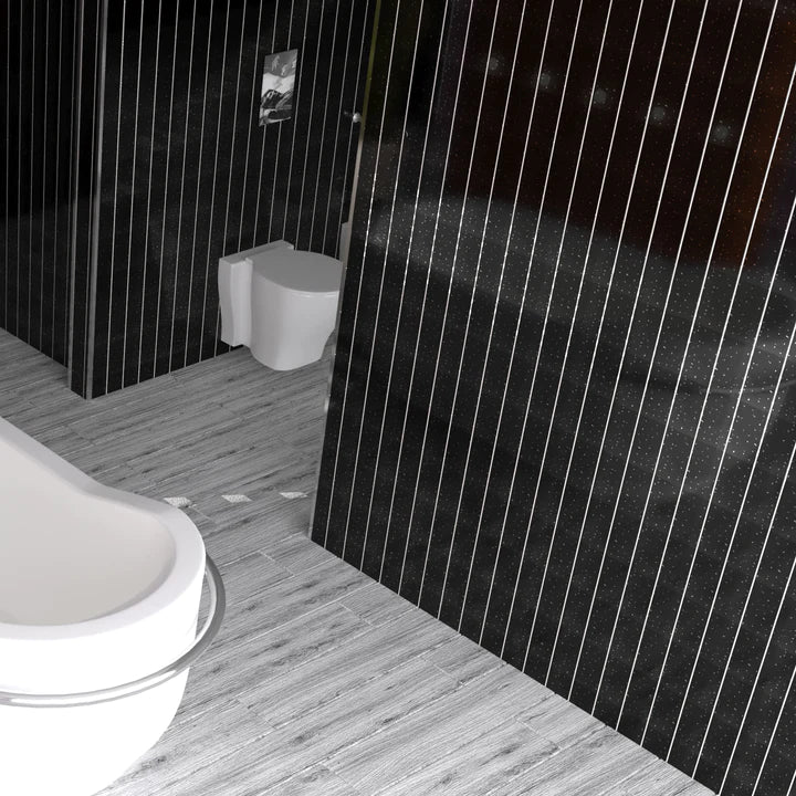 Sample of Black Sparkle & Chrome 5mm Bathroom Wall Panels PVC Cladding