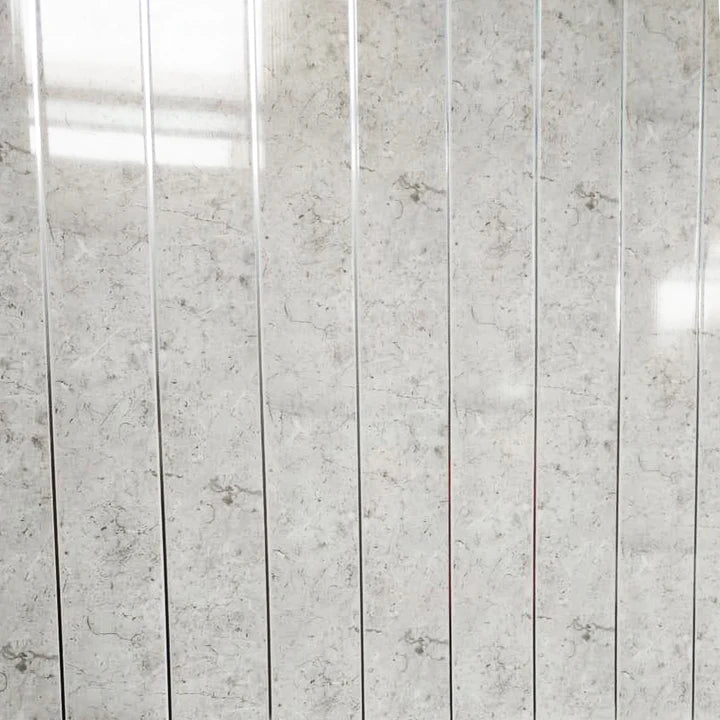 White Alabaster Marble & Chrome 5mm Bathroom Cladding Ceiling Panels
