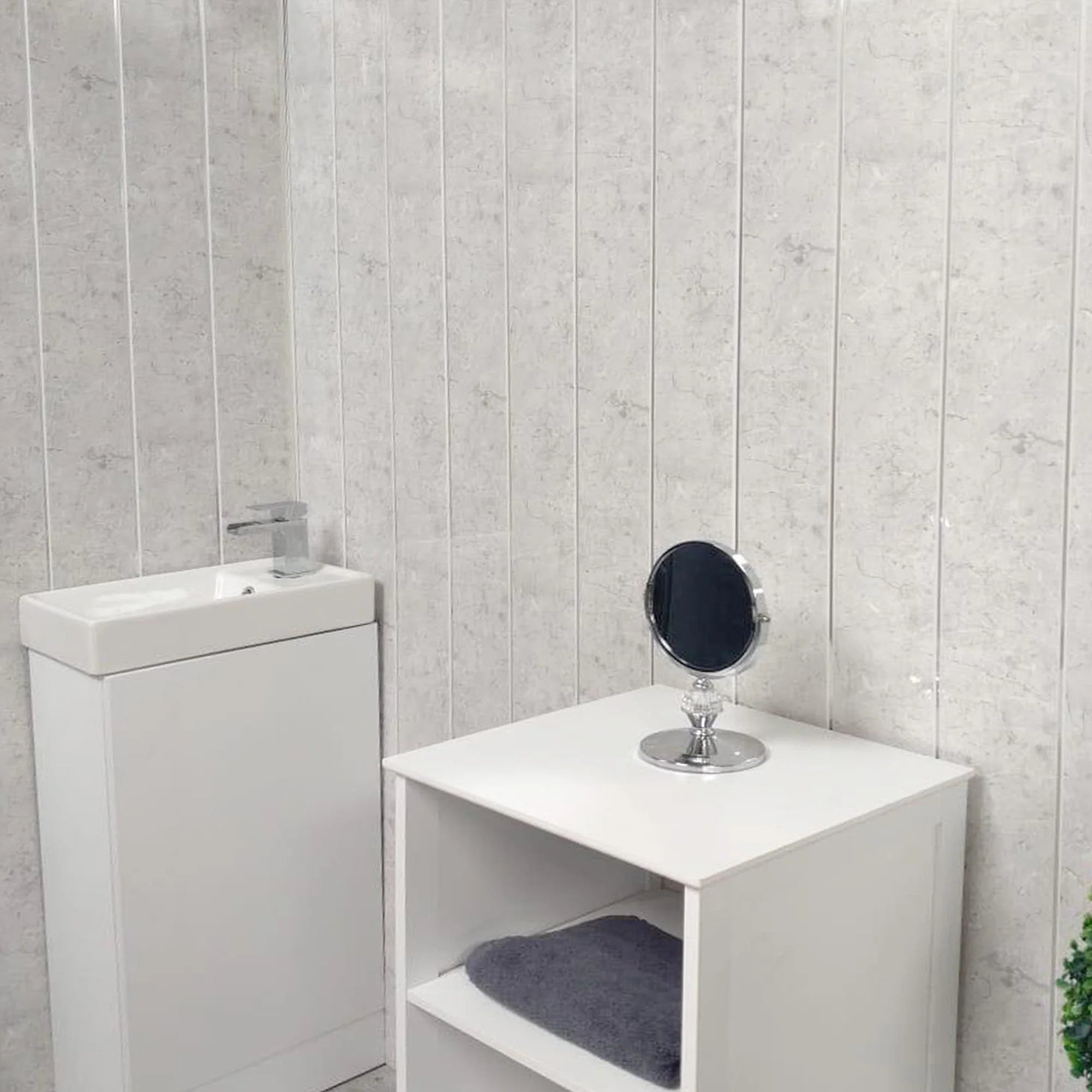 White Alabaster Marble & Chrome 5mm Bathroom Cladding Ceiling Panels