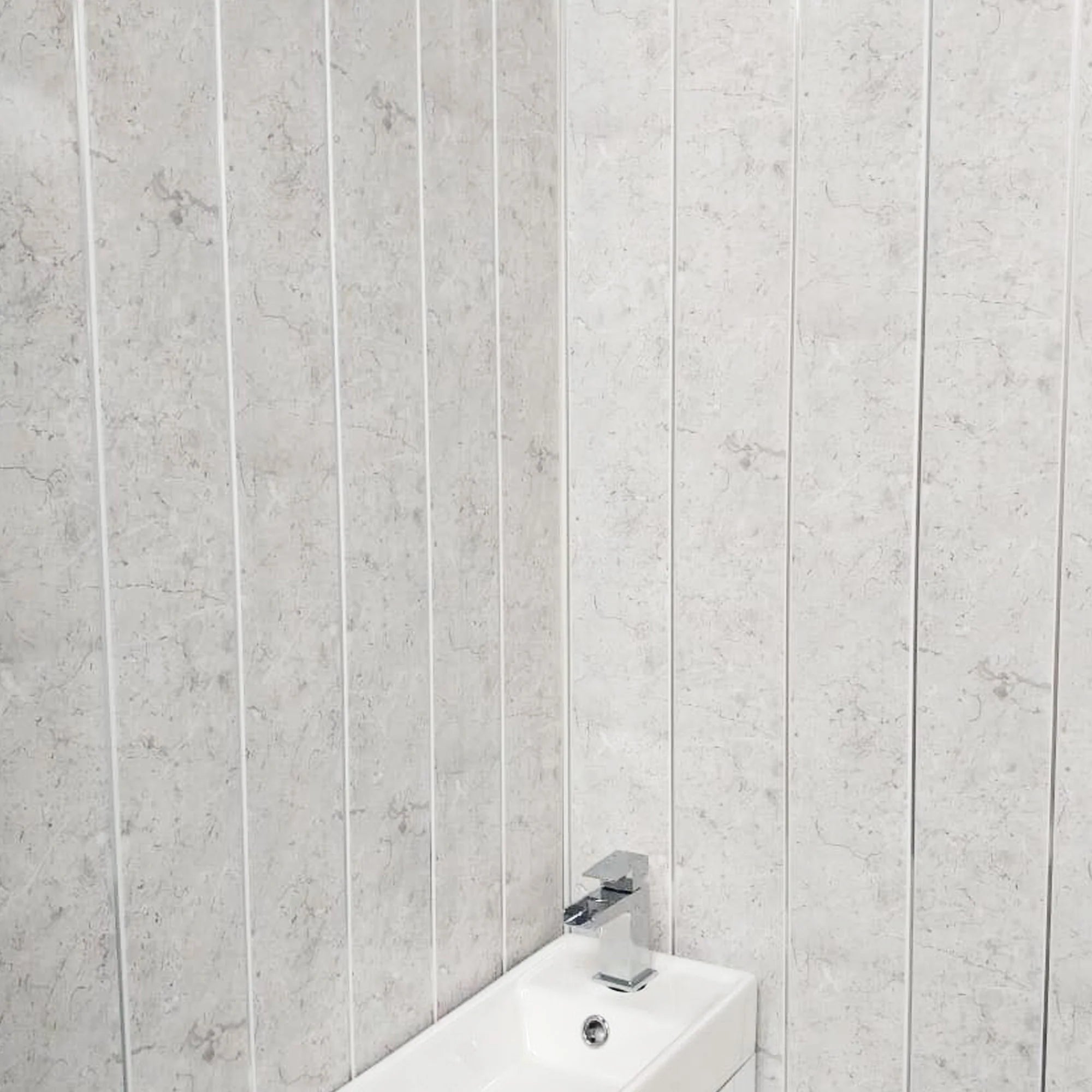 White Alabaster Marble & Chrome 5mm Bathroom Cladding Ceiling Panels