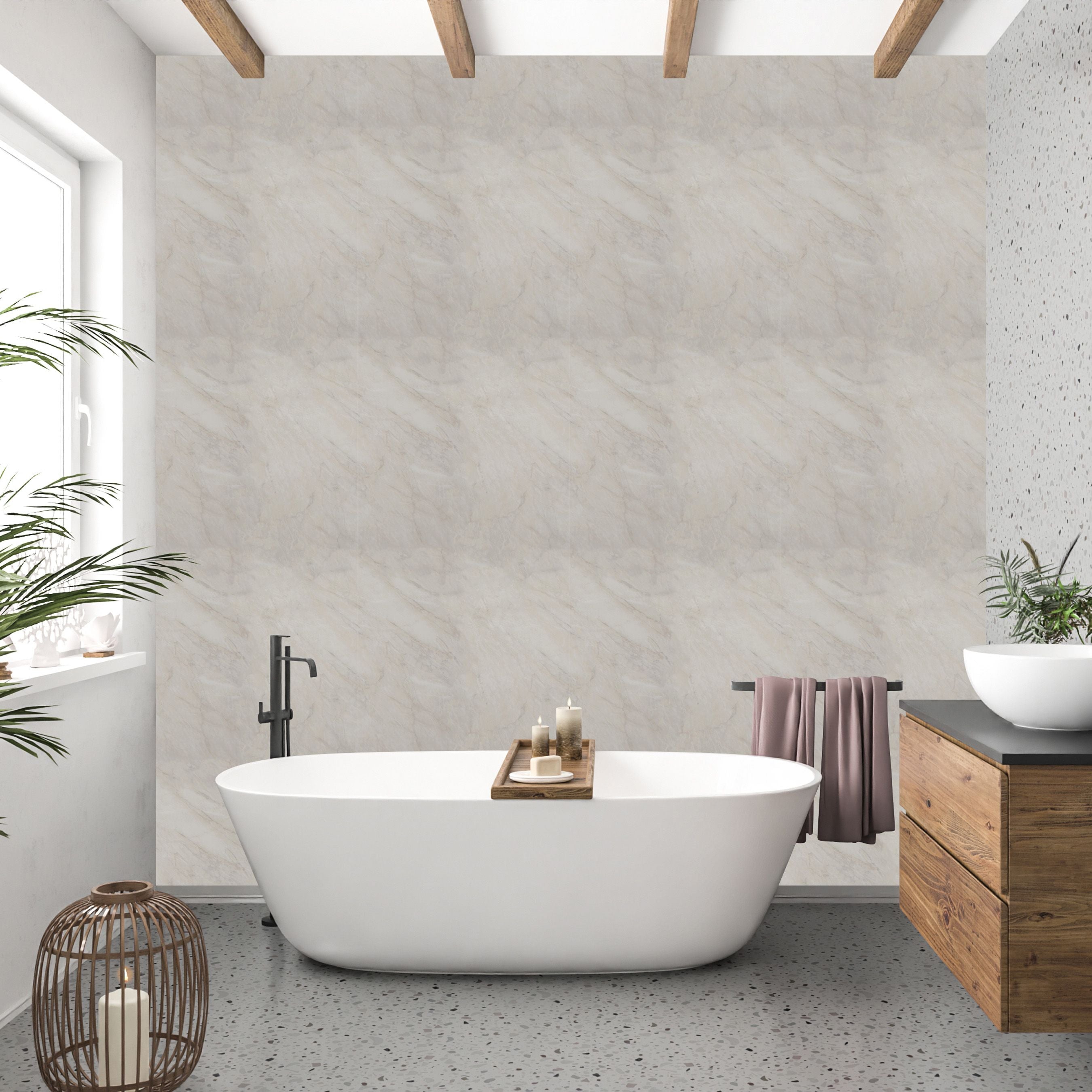 Beige Marble 10mm Bathroom Cladding Shower Wall Panels