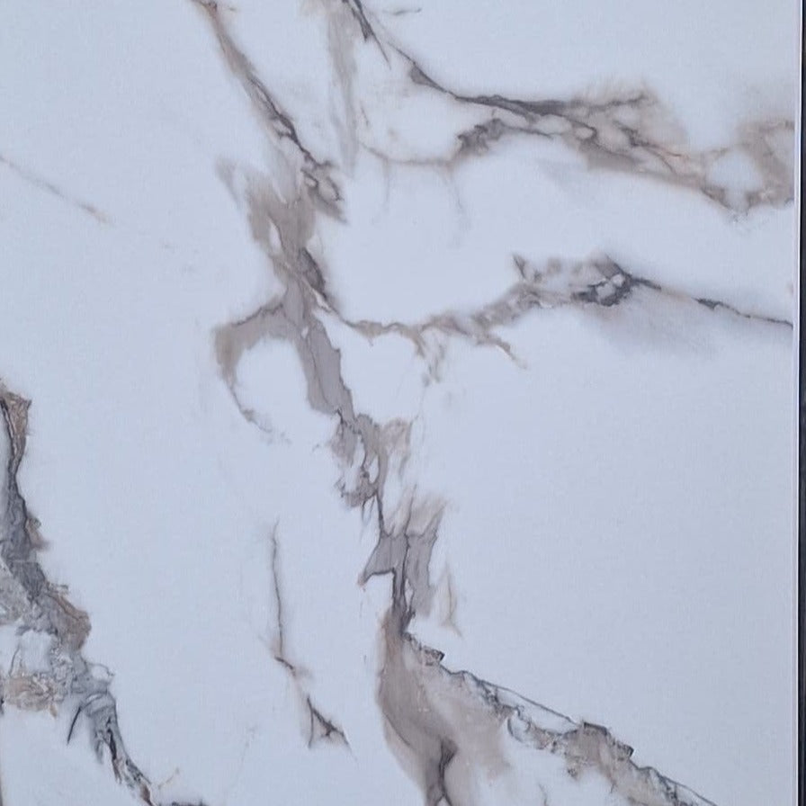 Sample of CALCATTA WHITE MARBLE 10mm SHOWER PANELS – PVC BATHROOM SPLASH BOARDS