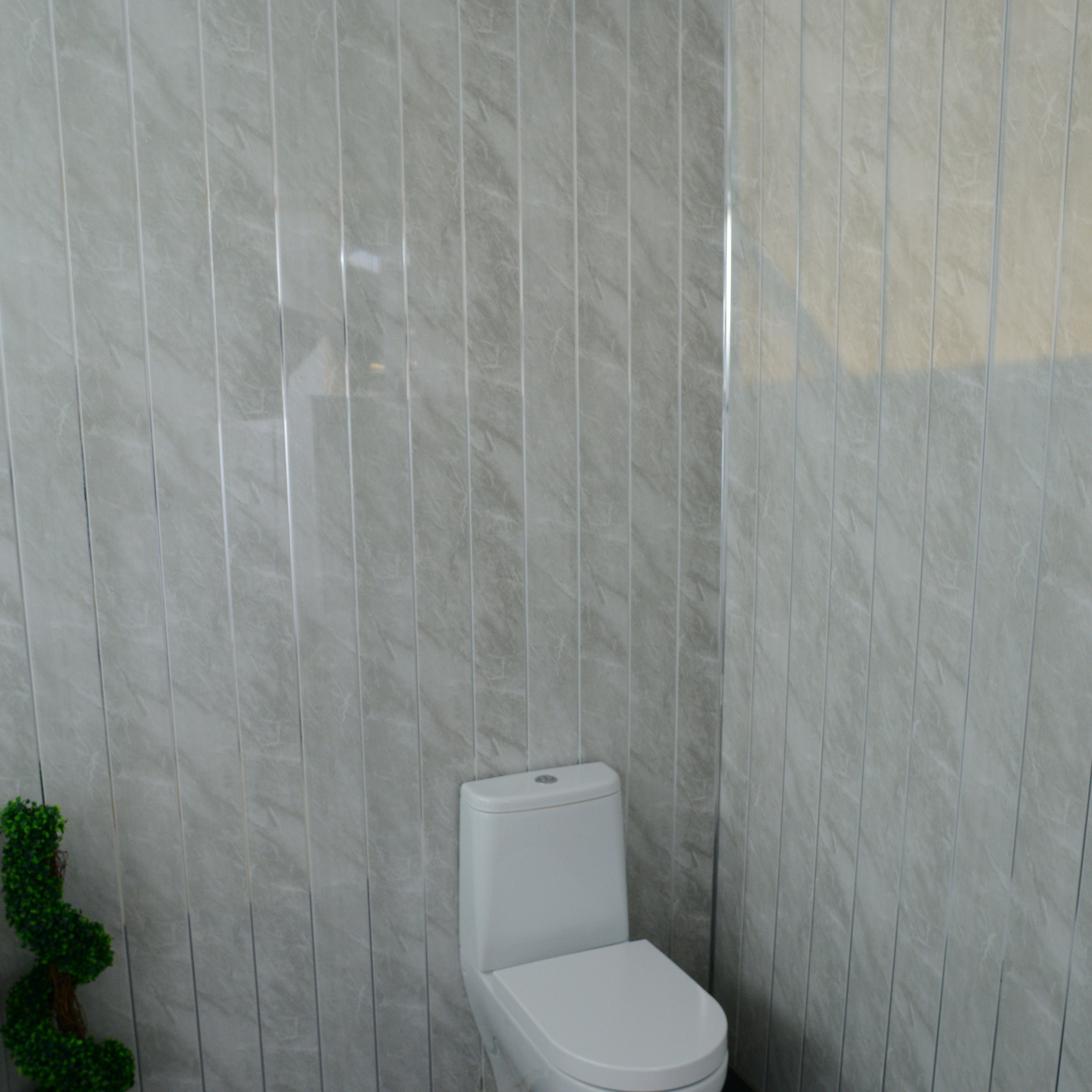 Grey Marble & Chrome 8mm Bathroom Wall Panels PVC Cladding - 0