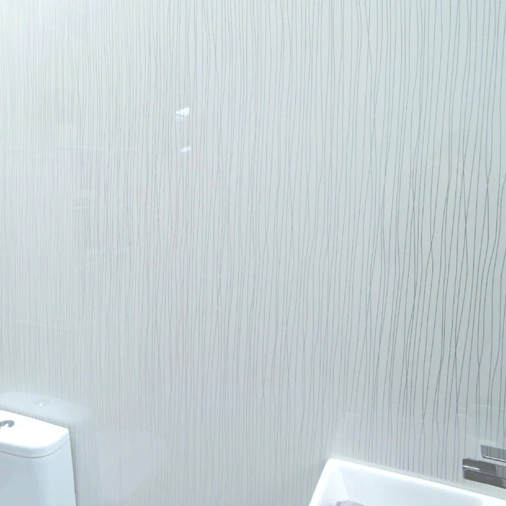 Sample of White Stripes 10mm Bathroom Cladding Shower Wall Panels