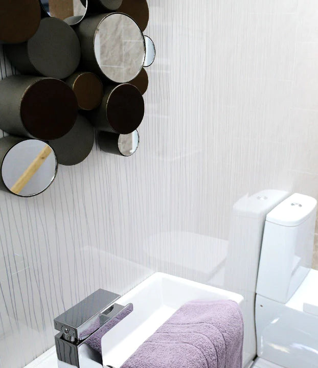Sample of White Stripes 10mm Bathroom Cladding Shower Wall Panels - 0
