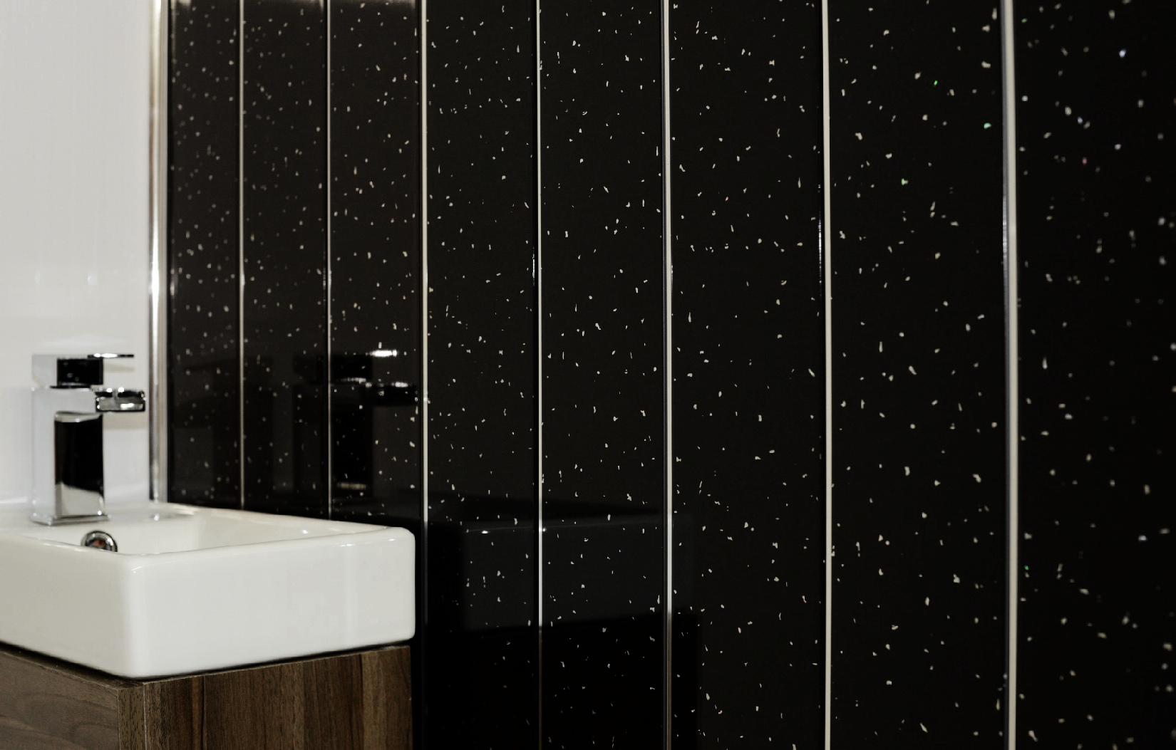 Black Sparkle & Chrome 5mm Bathroom Wall Panels PVC Cladding