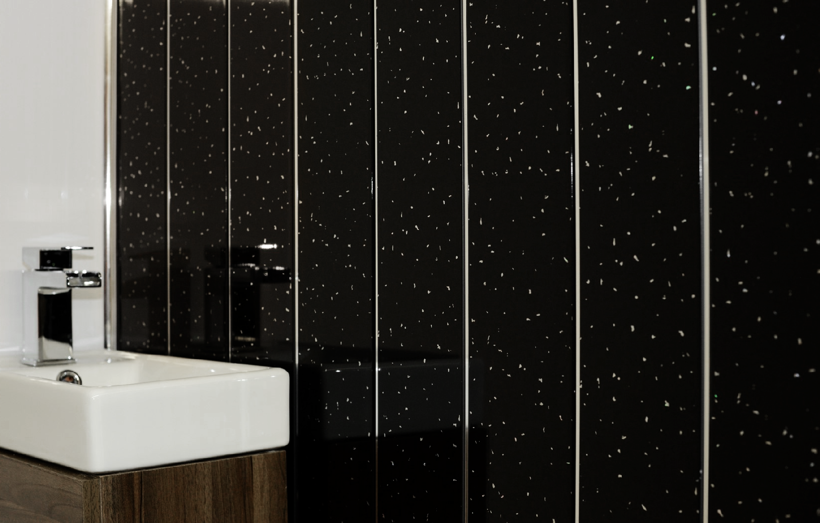 Sample of Black Sparkle & Chrome 5mm Bathroom Wall Panels PVC Cladding