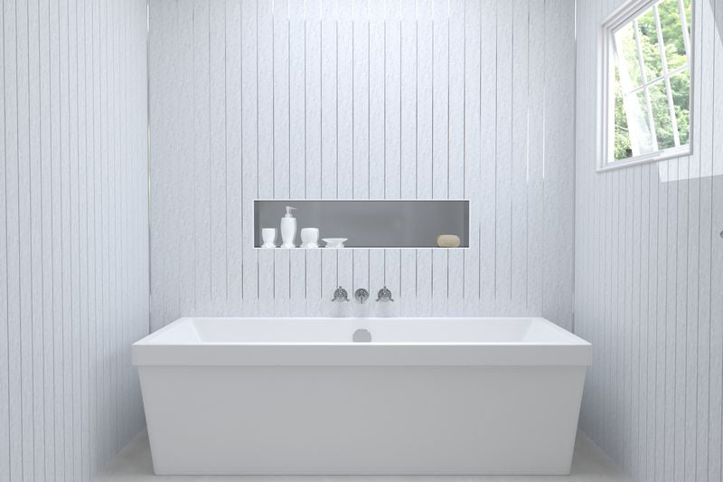 Sample of Light Grey Marble & Chrome 5mm Bathroom Wall Panels PVC Cladding