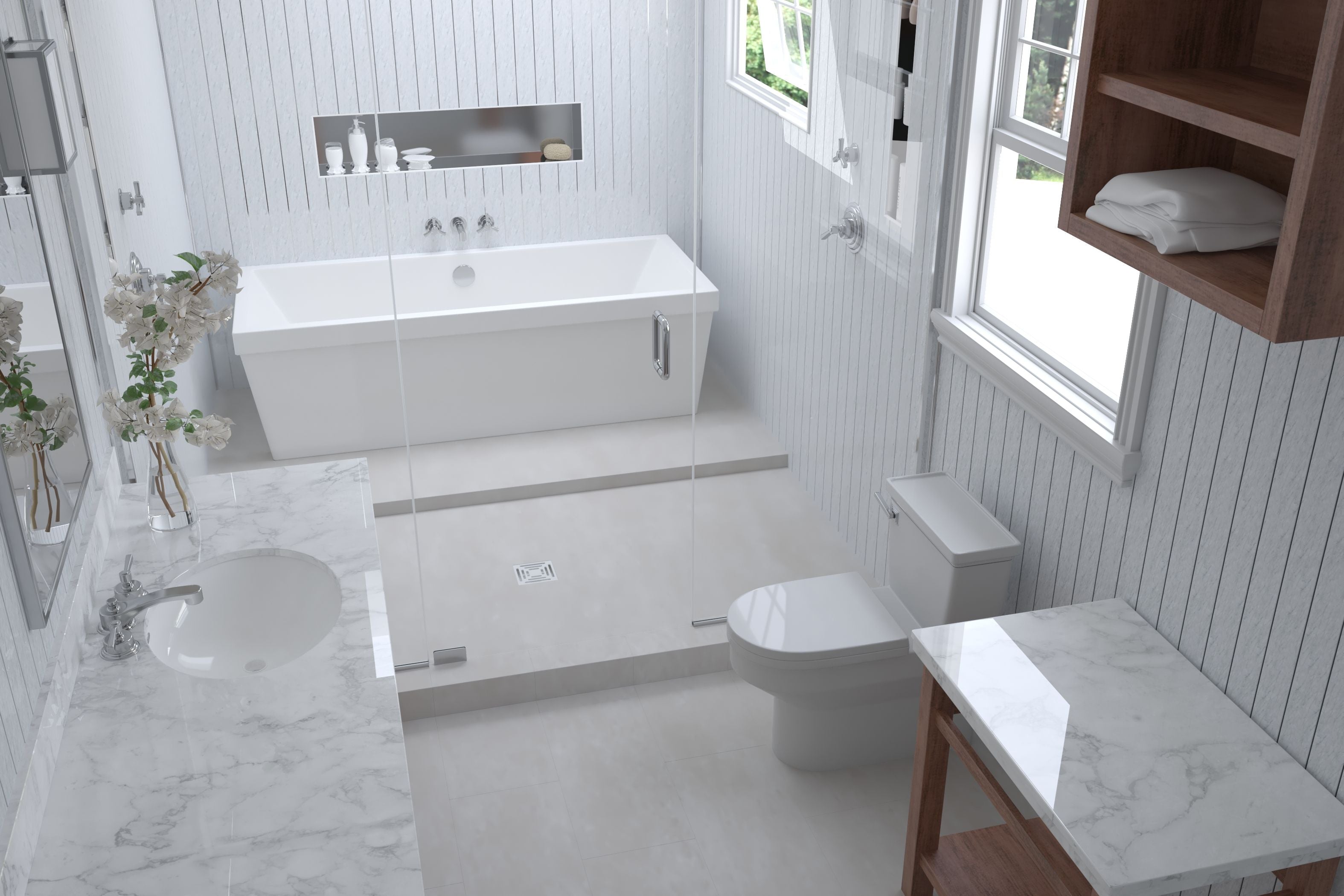 Light Grey Marble & Chrome 5mm Bathroom Wall Panels PVC Cladding