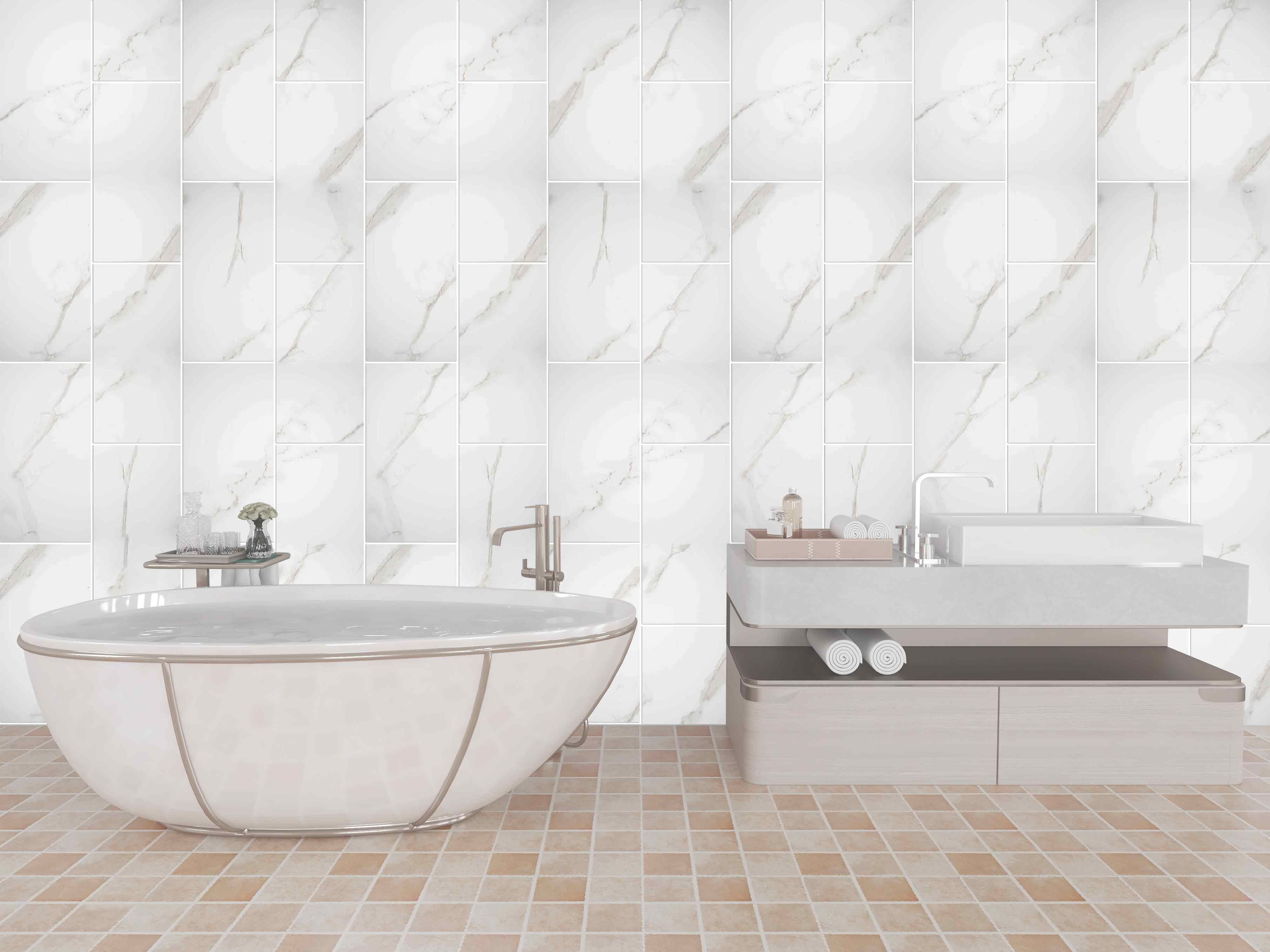Sample of White Marble Tile Groove 8mm Bathroom Wall Panels PVC Cladding - 0