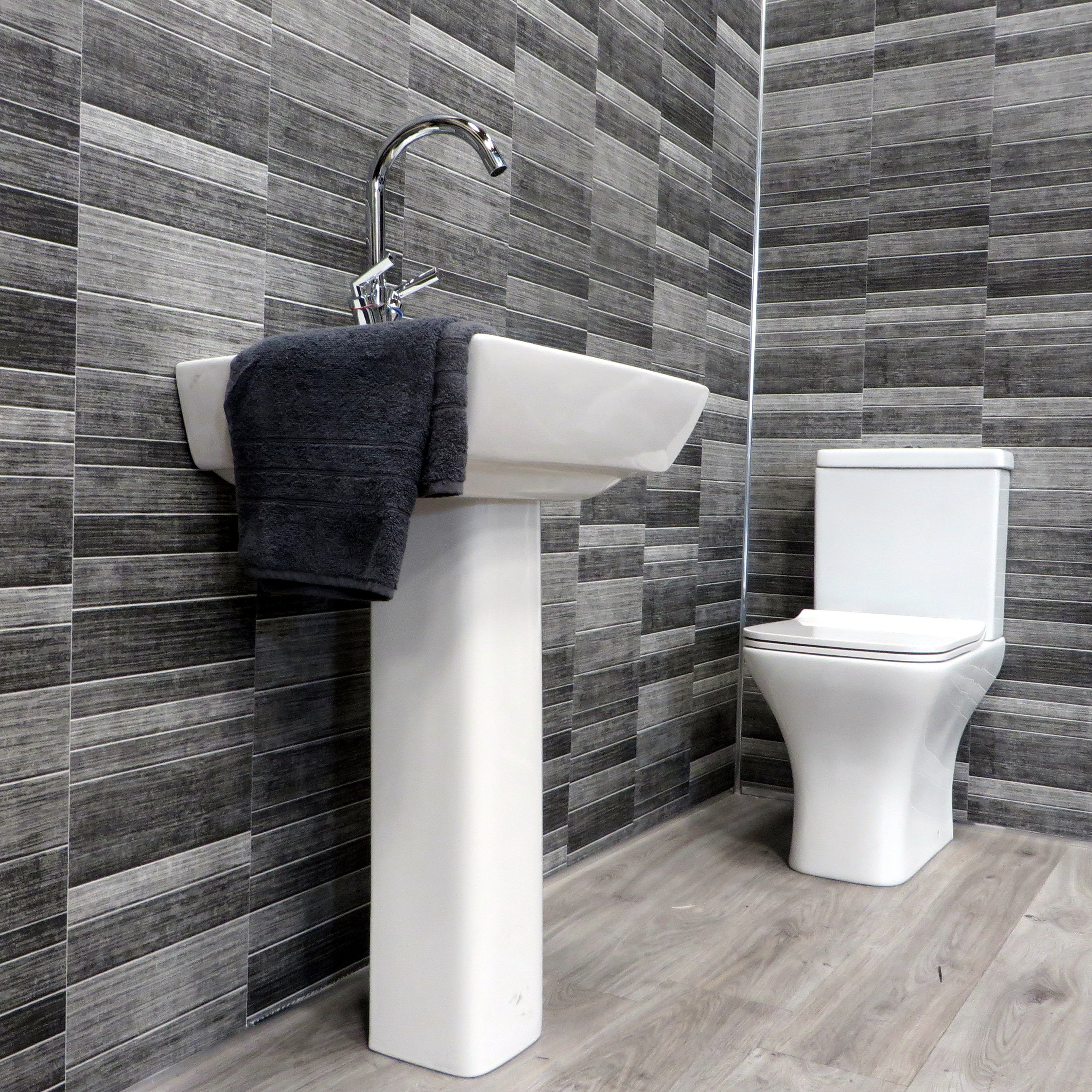 Sample of Dark Grey Small Tile 8mm Bathroom Wall Panels PVC Cladding