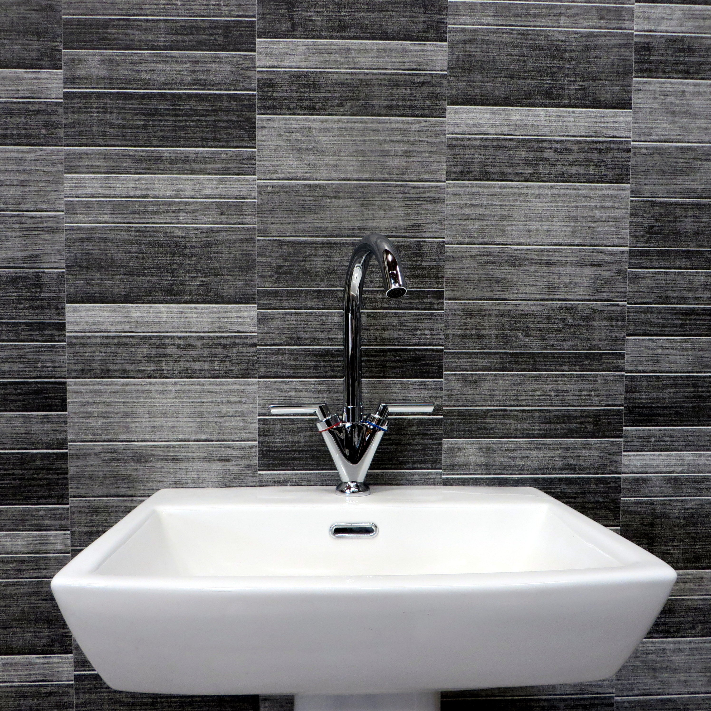 Sample of Dark Grey Small Tile 8mm Bathroom Wall Panels PVC Cladding