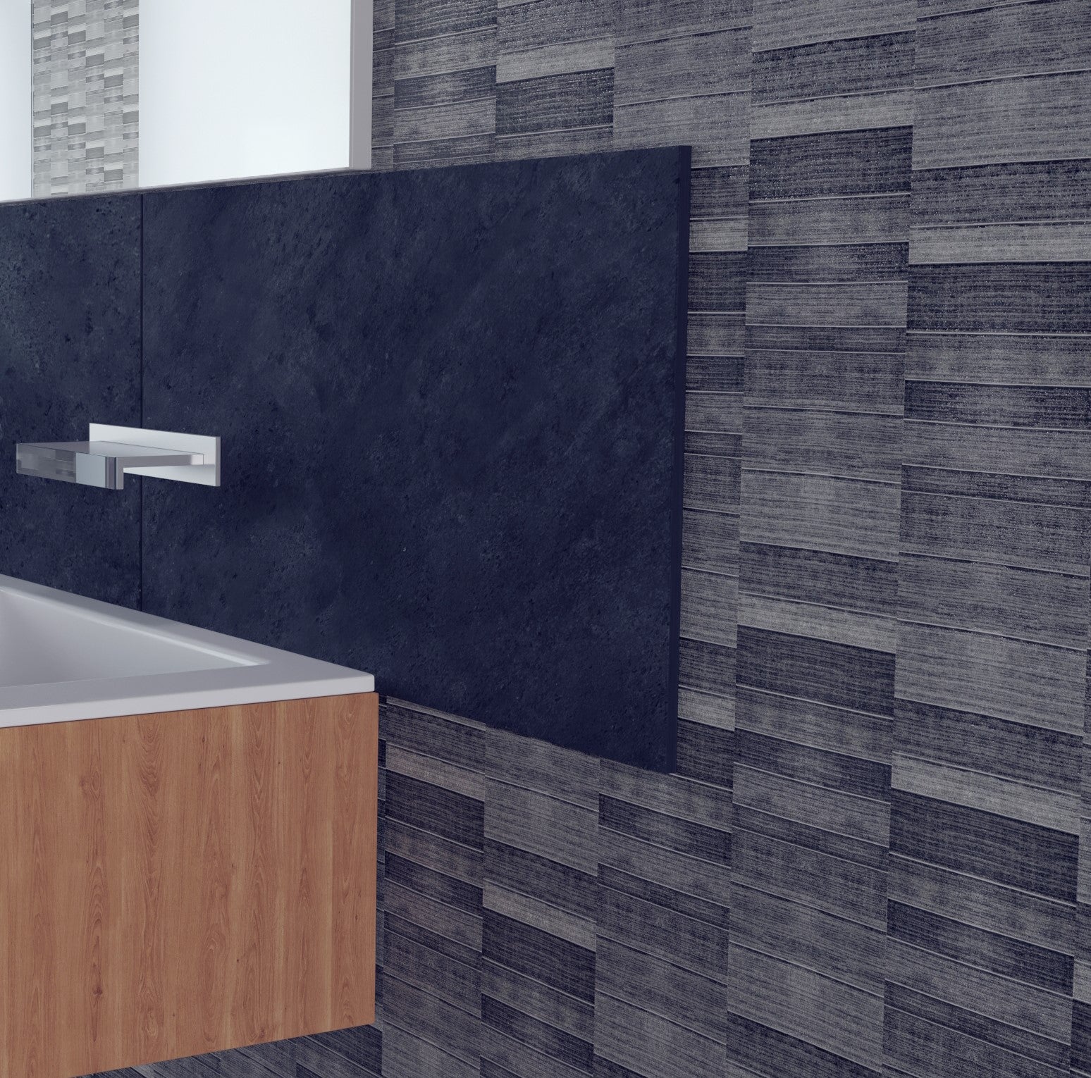 Sample of Dark Grey Small Tile 8mm Bathroom Wall Panels PVC Cladding