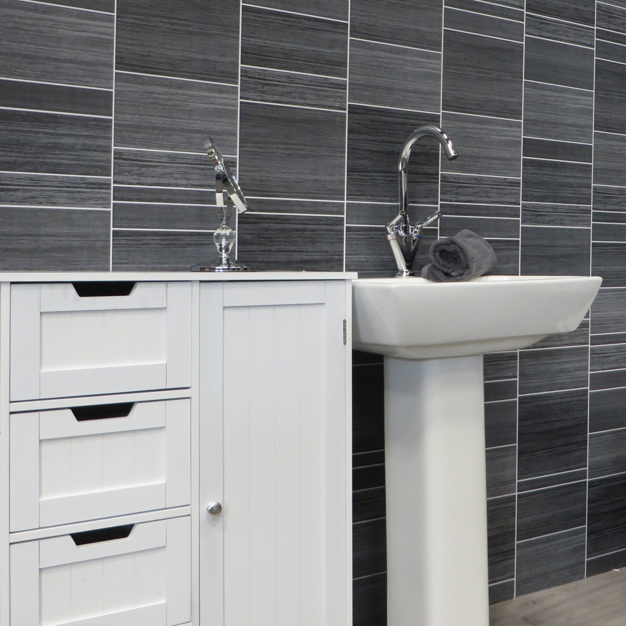 Sample of Executive Grey 8mm Bathroom Wall Panels PVC Cladding