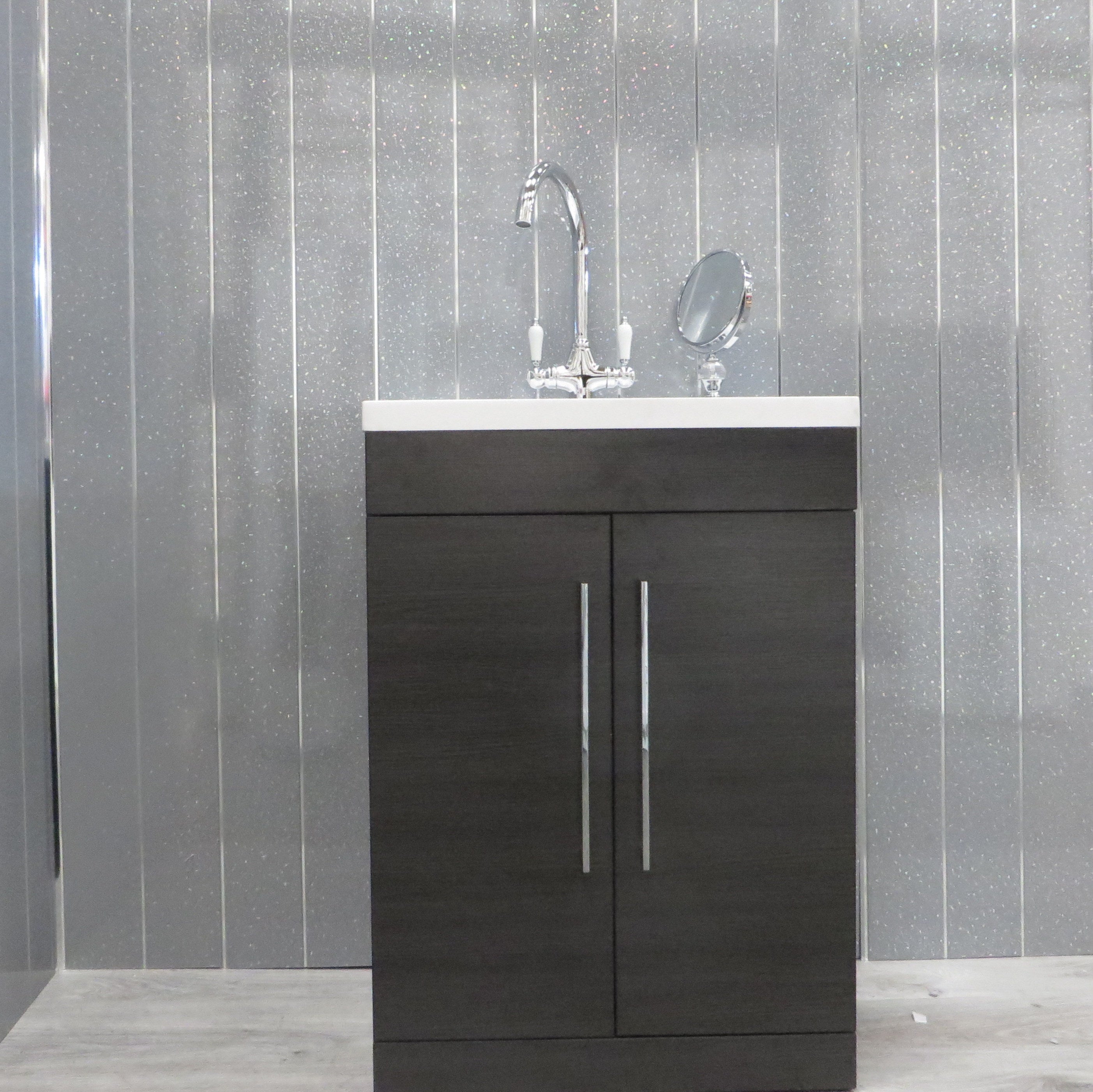 Grey Sparkle & Chrome 5mm Bathroom Wall Panels PVC Cladding