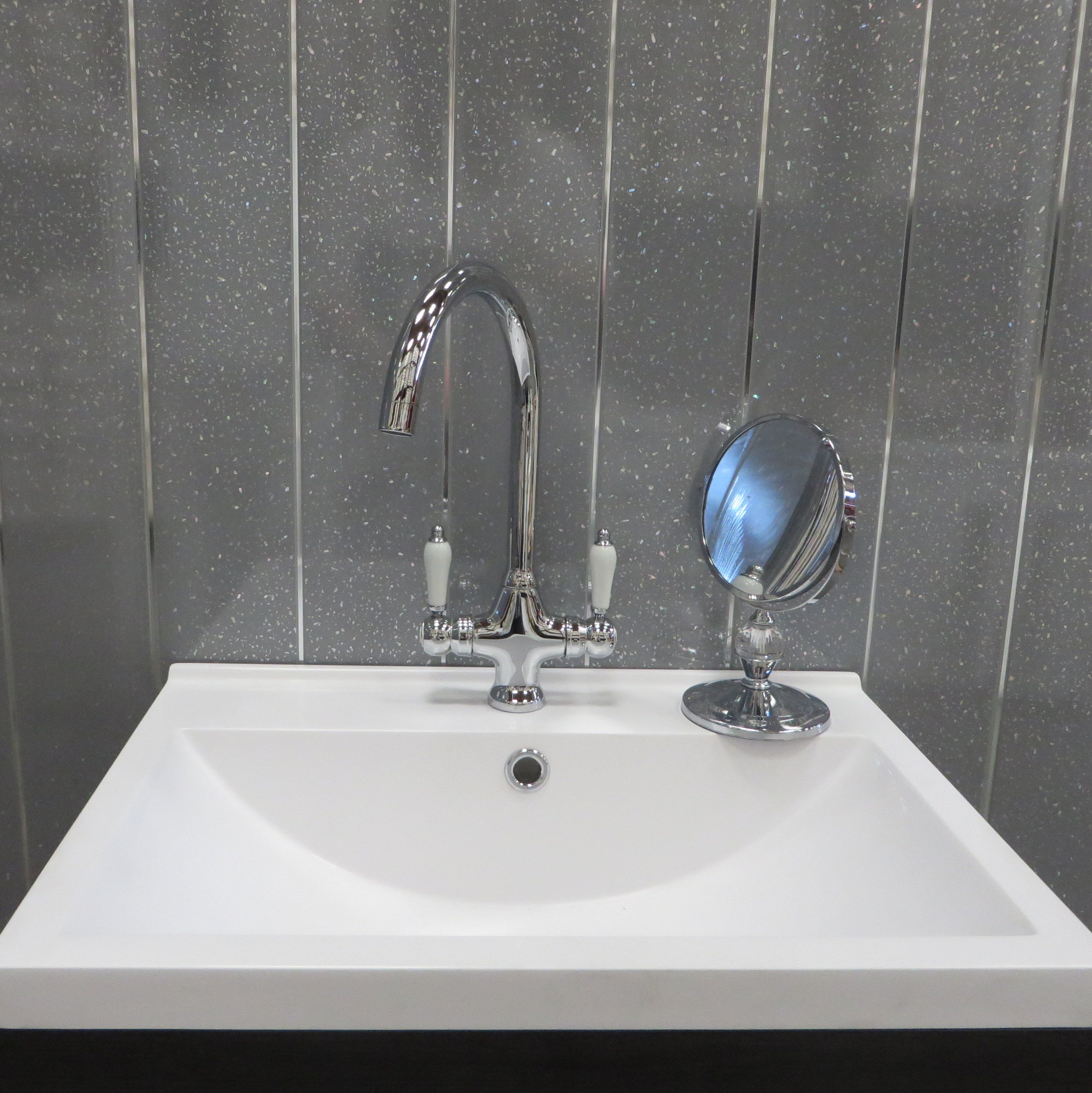 Grey Sparkle & Chrome 5mm Bathroom Wall Panels PVC Cladding