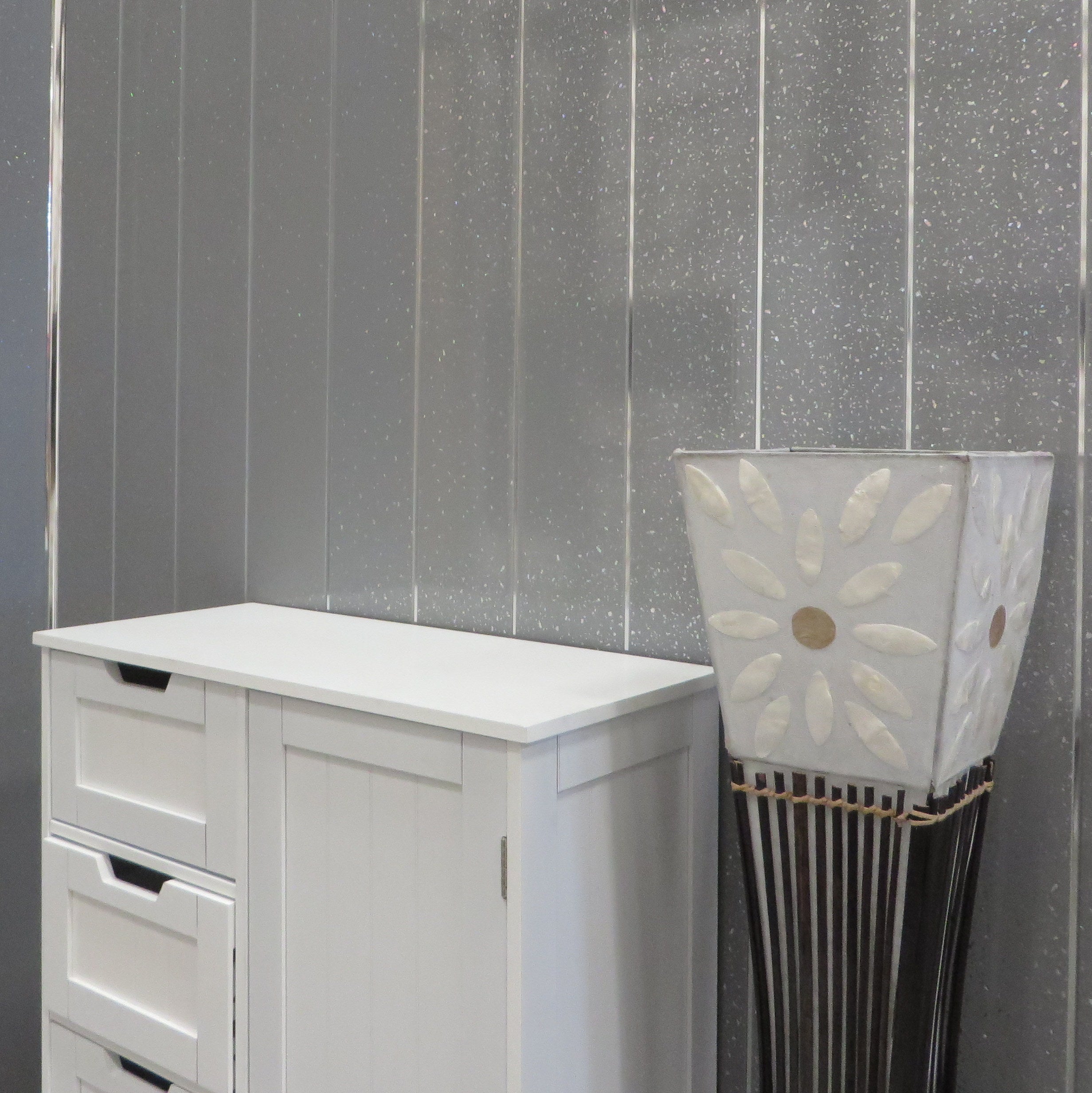 Grey Sparkle & Chrome 5mm Bathroom Wall Panels PVC Cladding