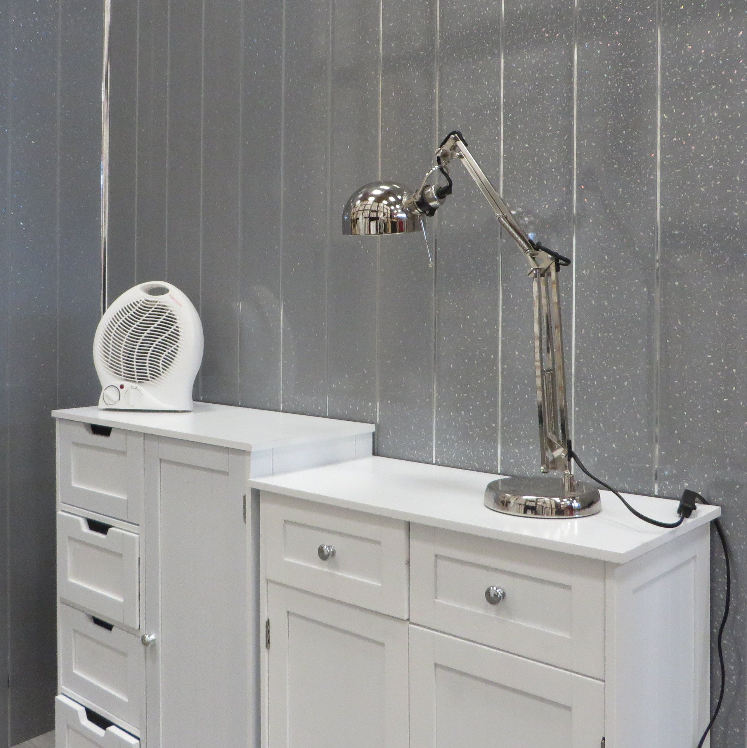 Grey Sparkle & Chrome 5mm Bathroom Wall Panels PVC Cladding