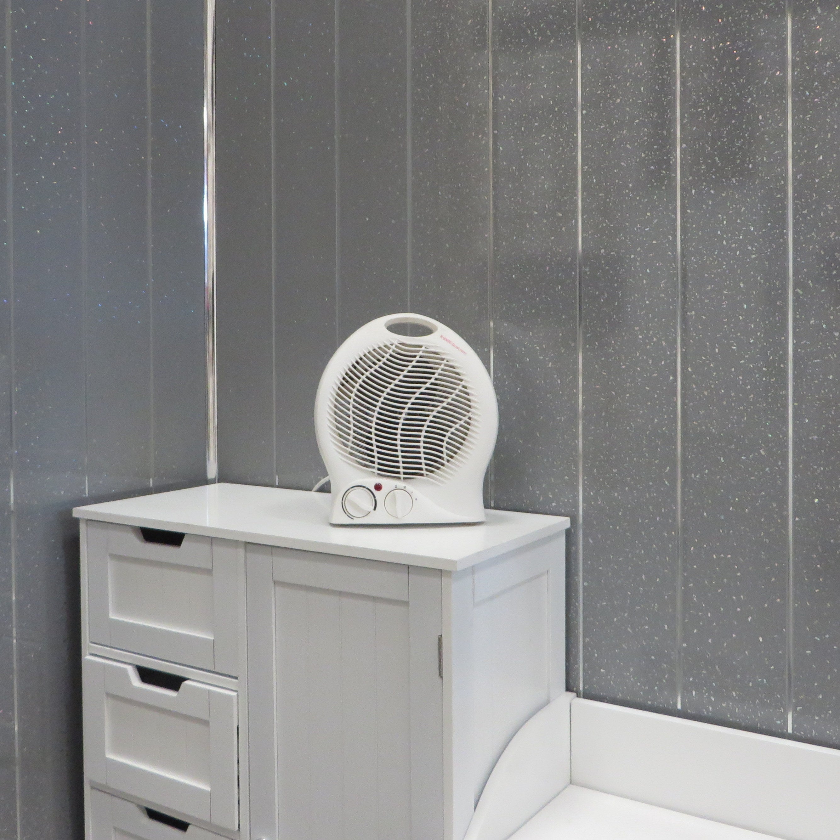 Grey Sparkle & Chrome 5mm Bathroom Wall Panels PVC Cladding