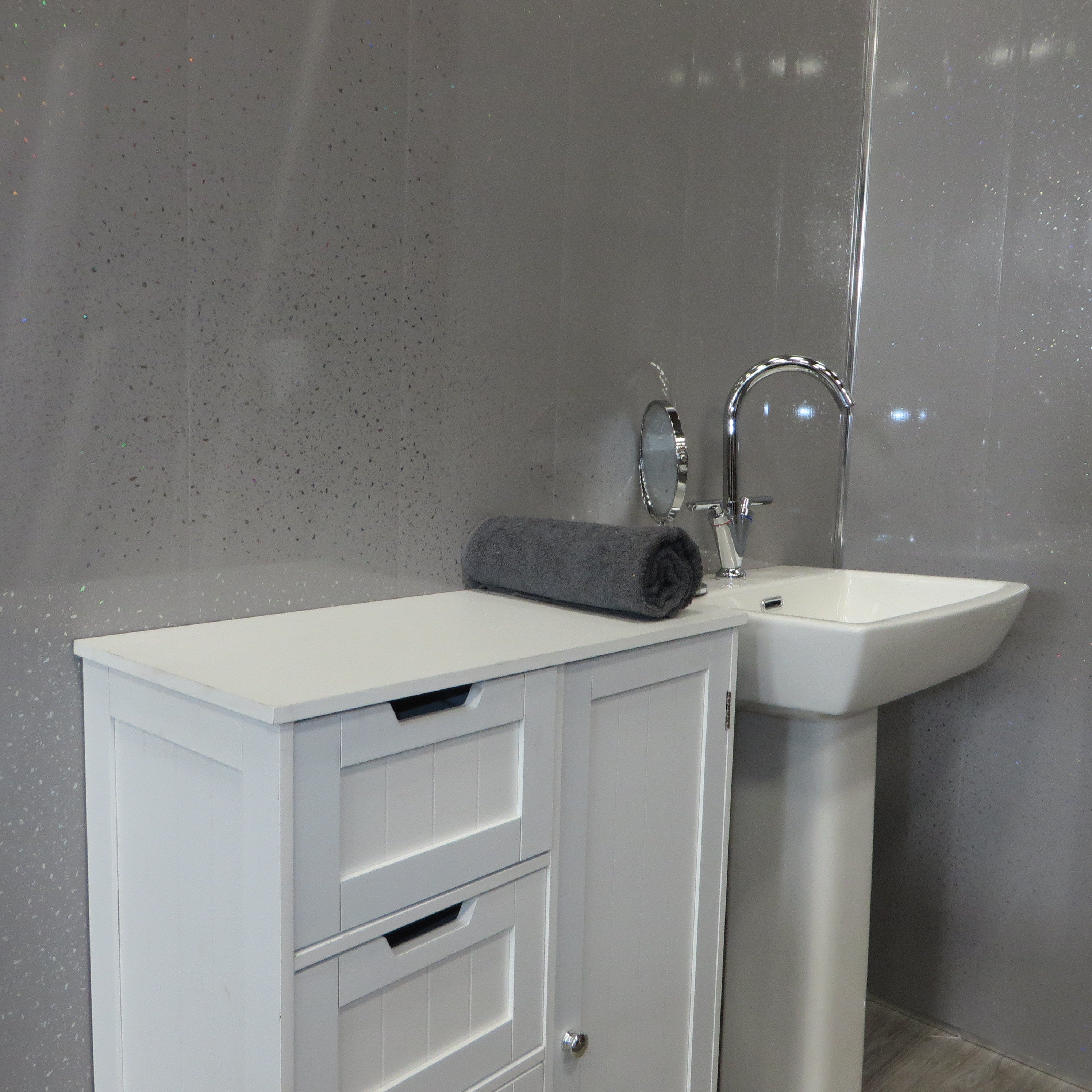 Sample of Grey Sparkle 5mm Bathroom Cladding Wet Wall Panels