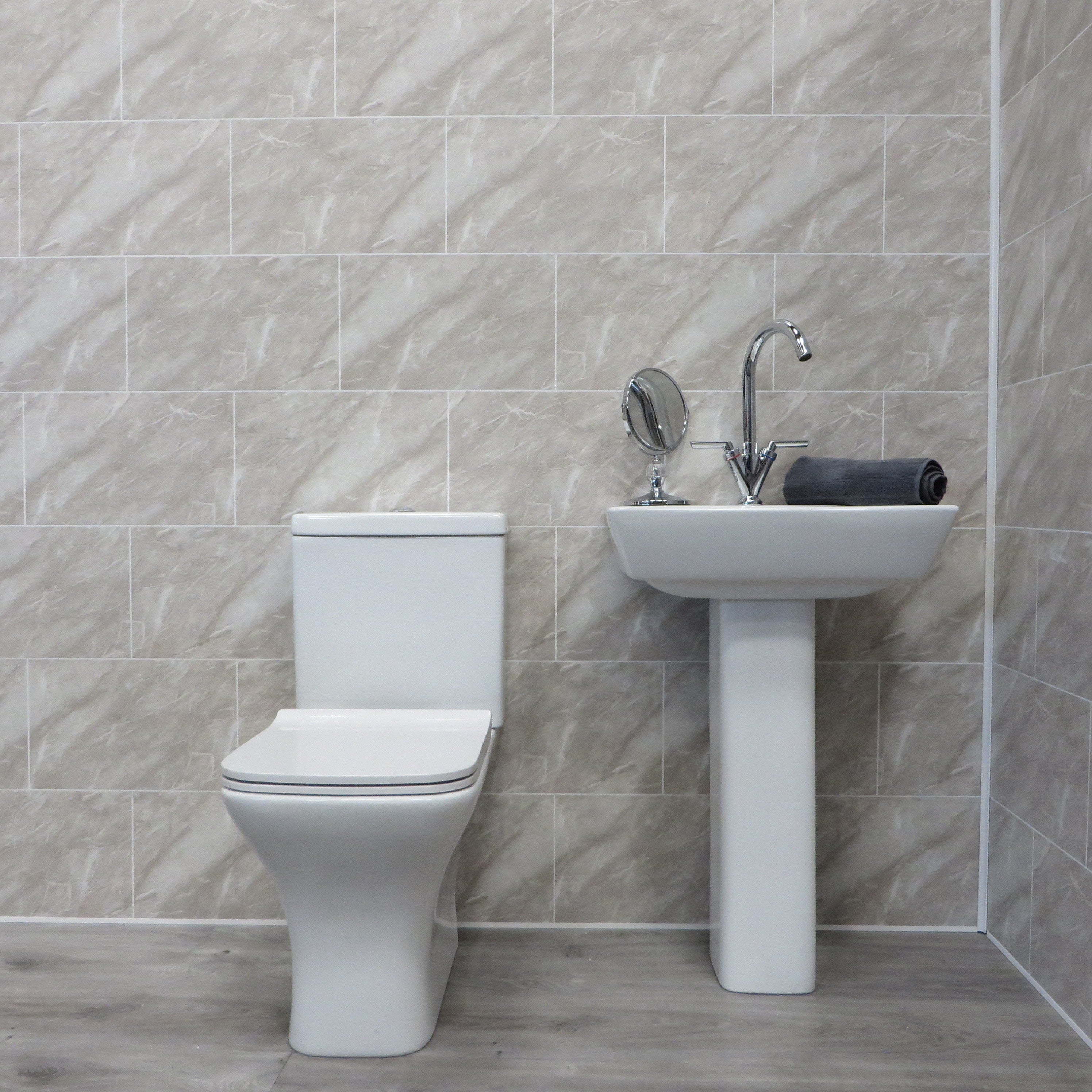 Sample of Grey Marble Tile Groove 8mm Bathroom Cladding PVC Wall Panels