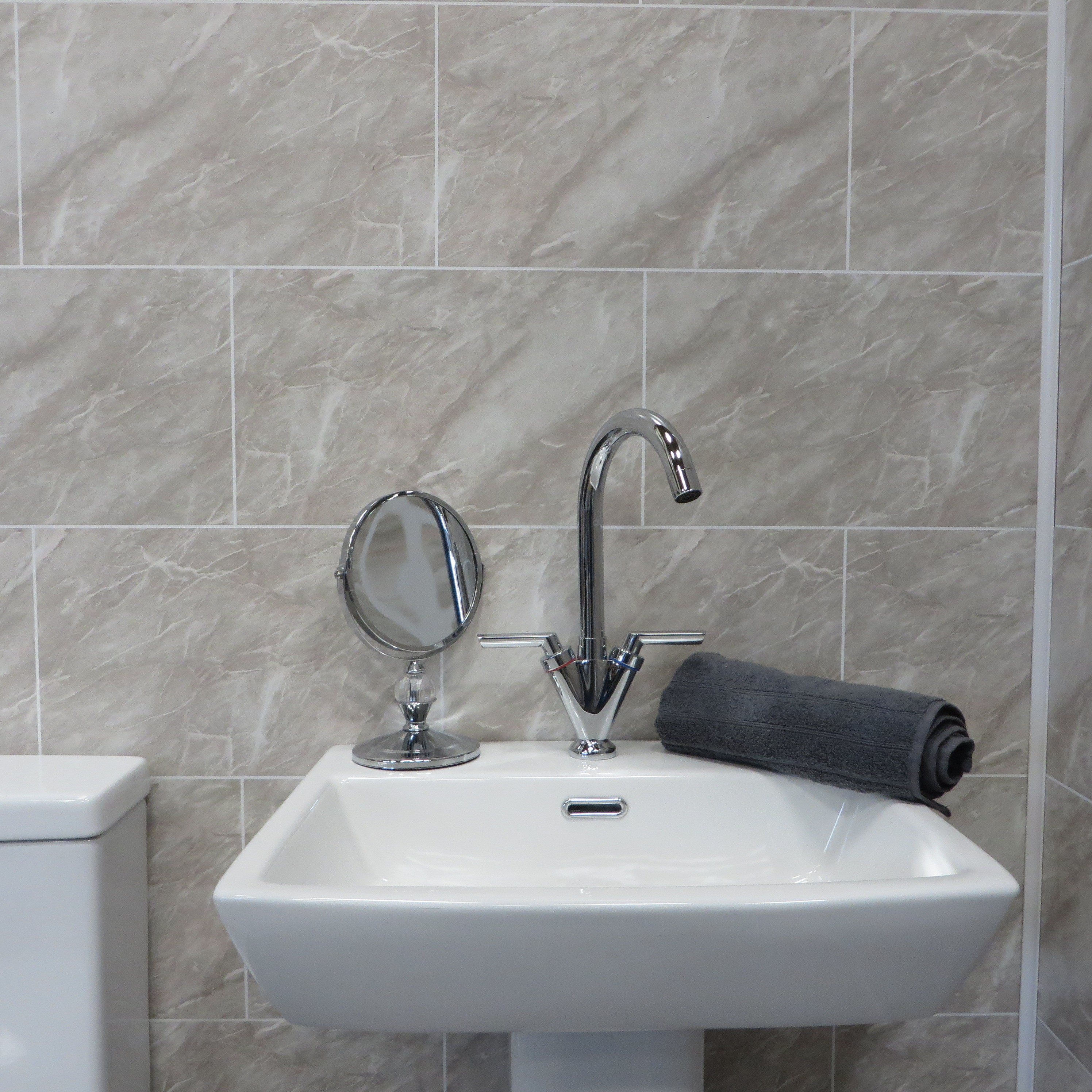 Sample of Grey Marble Tile Groove 8mm Bathroom Cladding PVC Wall Panels