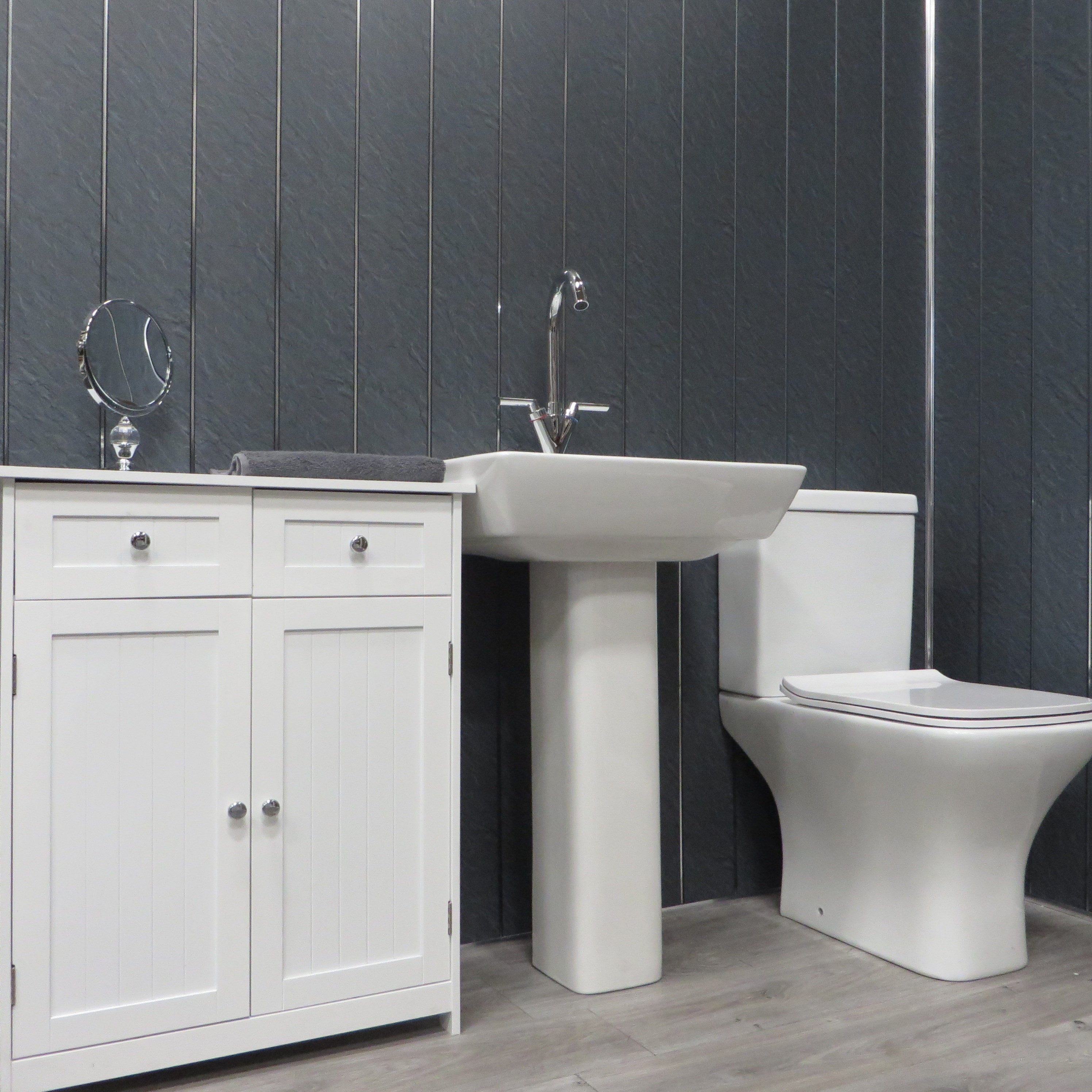Sample of Hewn Slate & Chrome 5mm Bathroom Cladding PVC Wall Panels