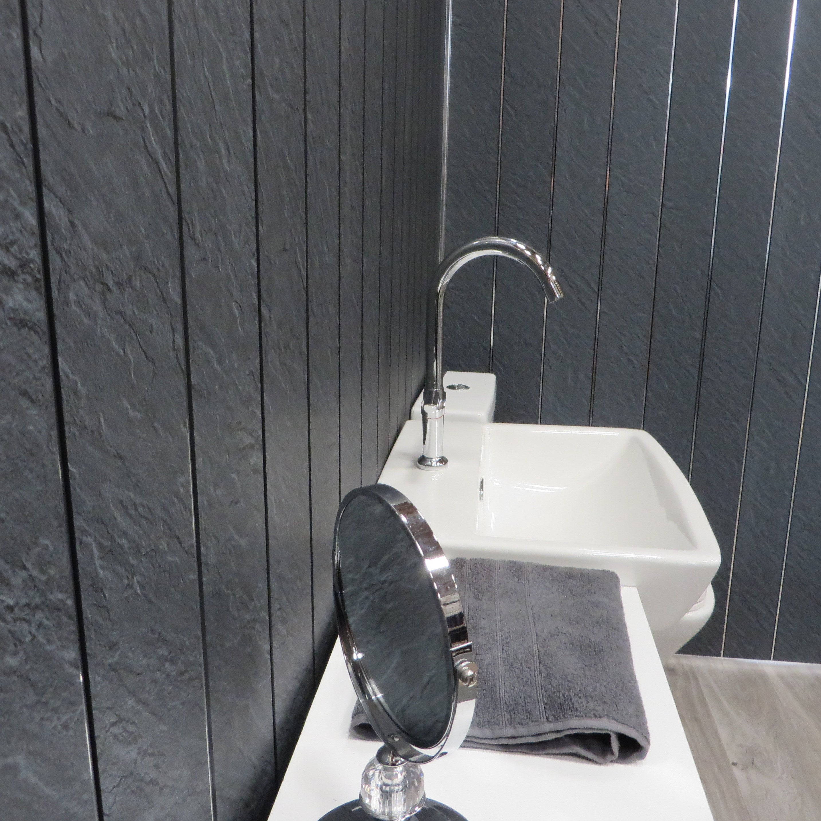 Hewn Slate & Chrome 5mm Bathroom Cladding PVC Wall Panels