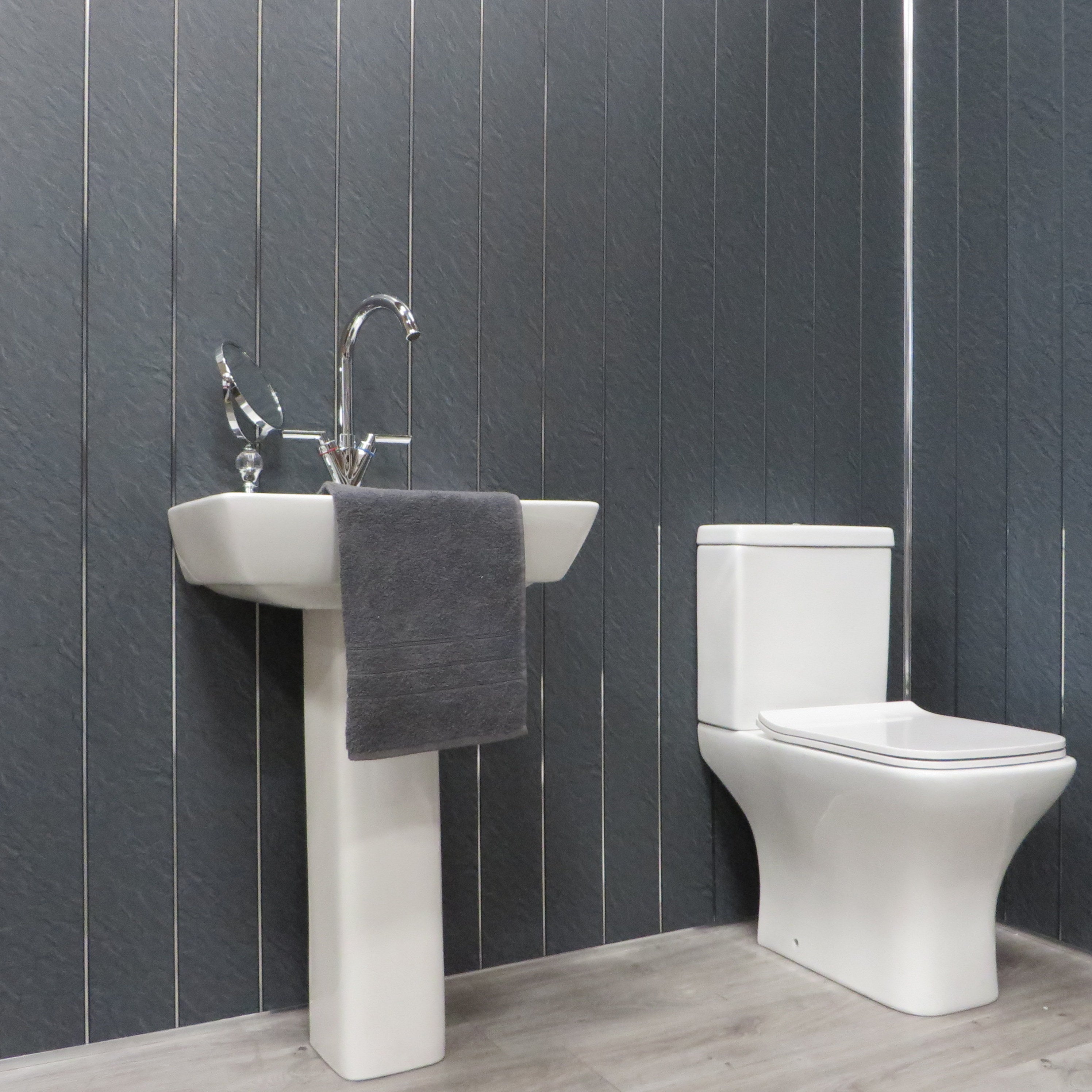 Sample of Hewn Slate & Chrome 5mm Bathroom Cladding PVC Wall Panels