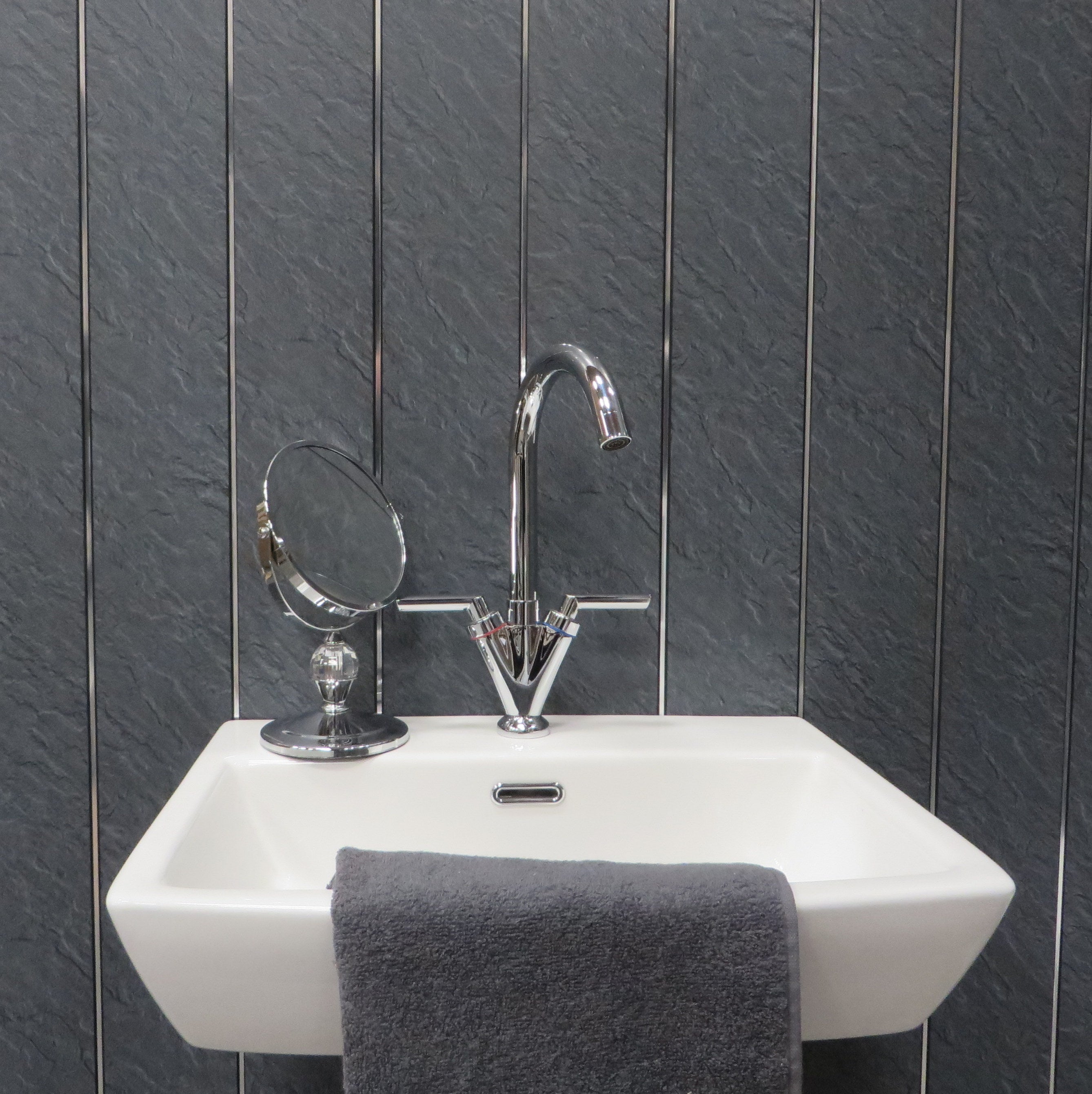 Hewn Slate & Chrome 5mm Bathroom Cladding PVC Wall Panels