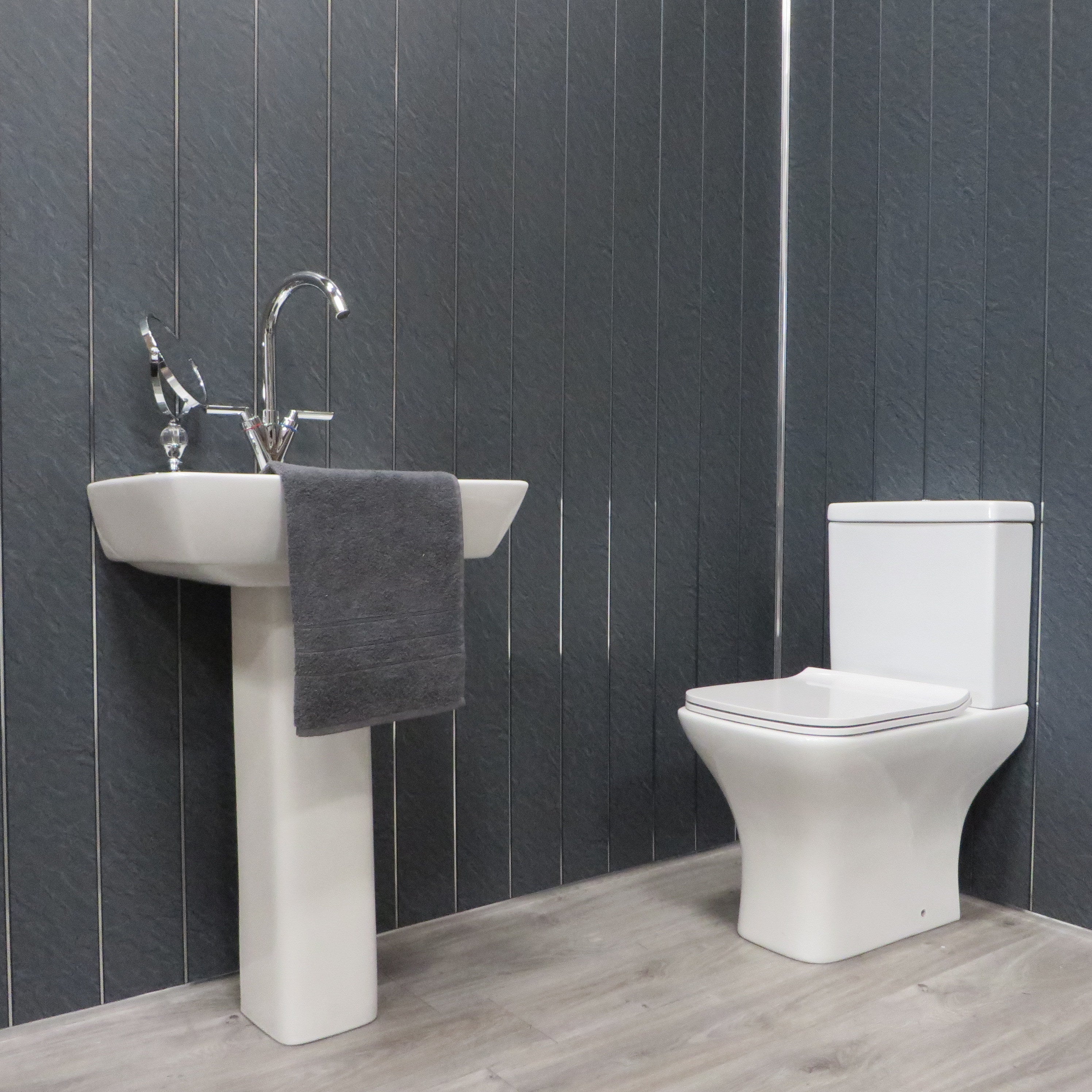 Sample of Hewn Slate & Chrome 5mm Bathroom Cladding PVC Wall Panels - 0