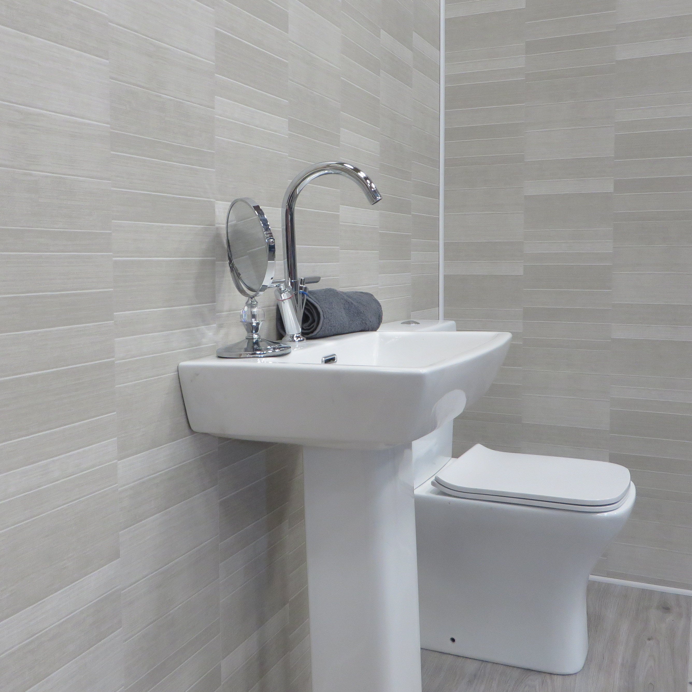 Sample of Light Grey Small Tile 5mm Bathroom Wall Panels PVC Cladding