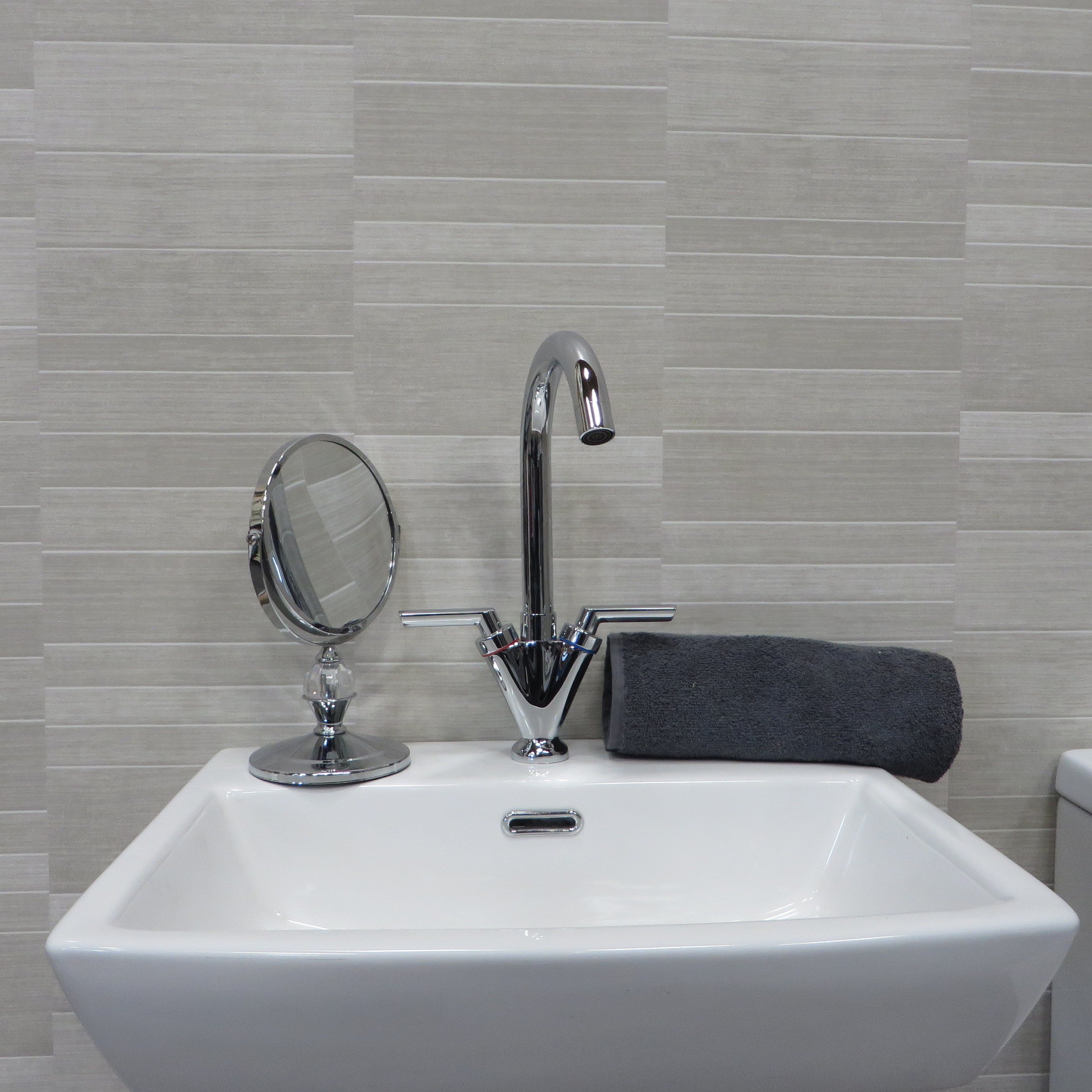 Sample of Light Grey Small Tile 5mm Bathroom Wall Panels PVC Cladding